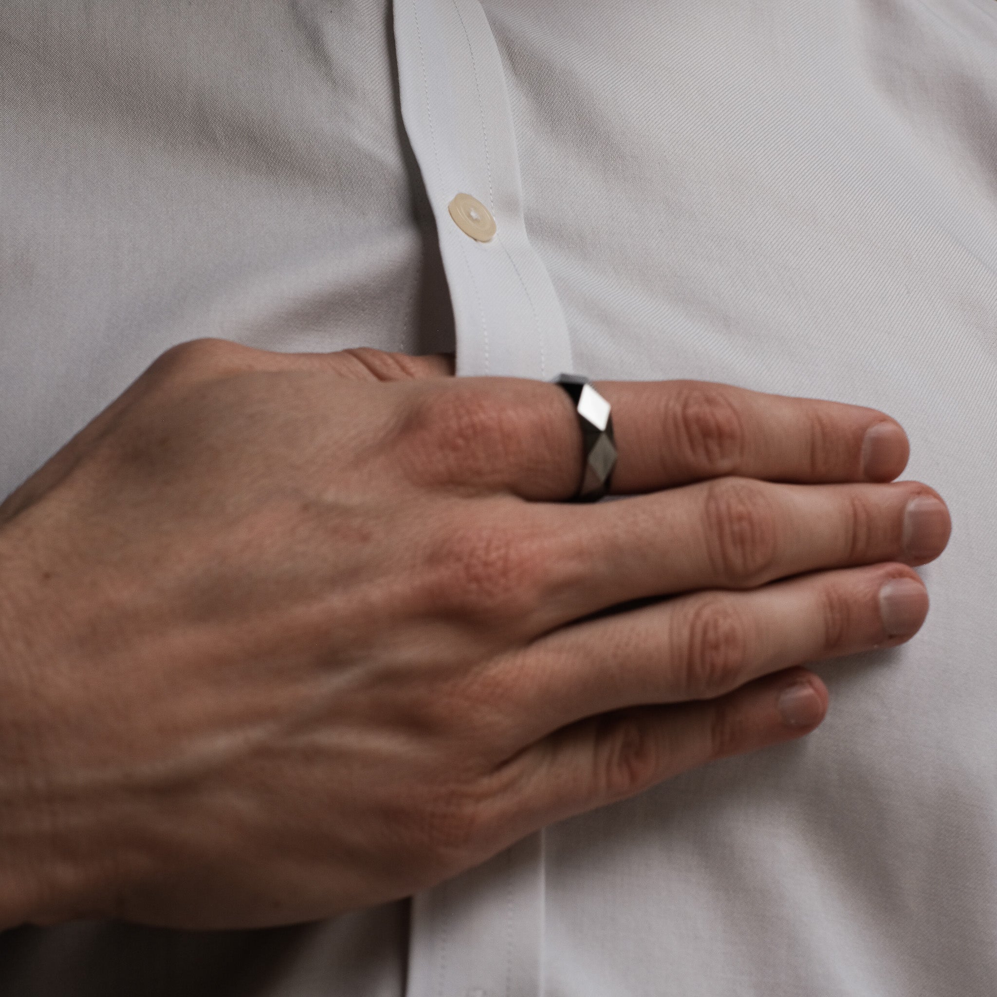 The Fighter - Silver Beveled Tungsten Ring