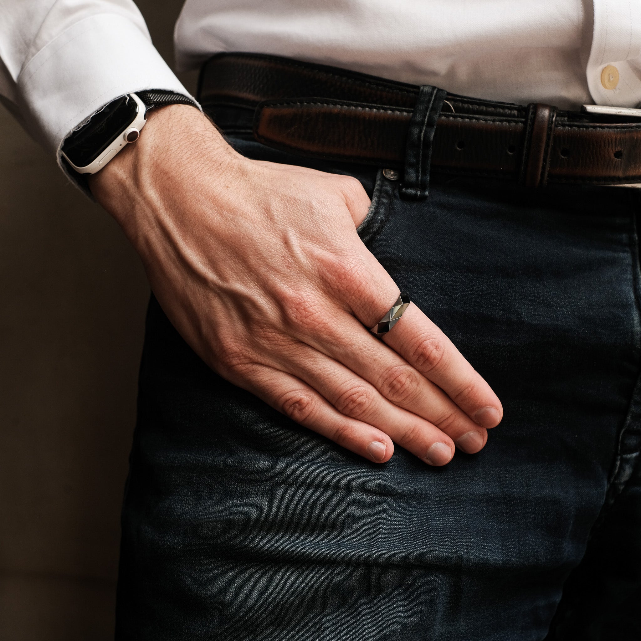 The Fighter - Silver Beveled Tungsten Ring