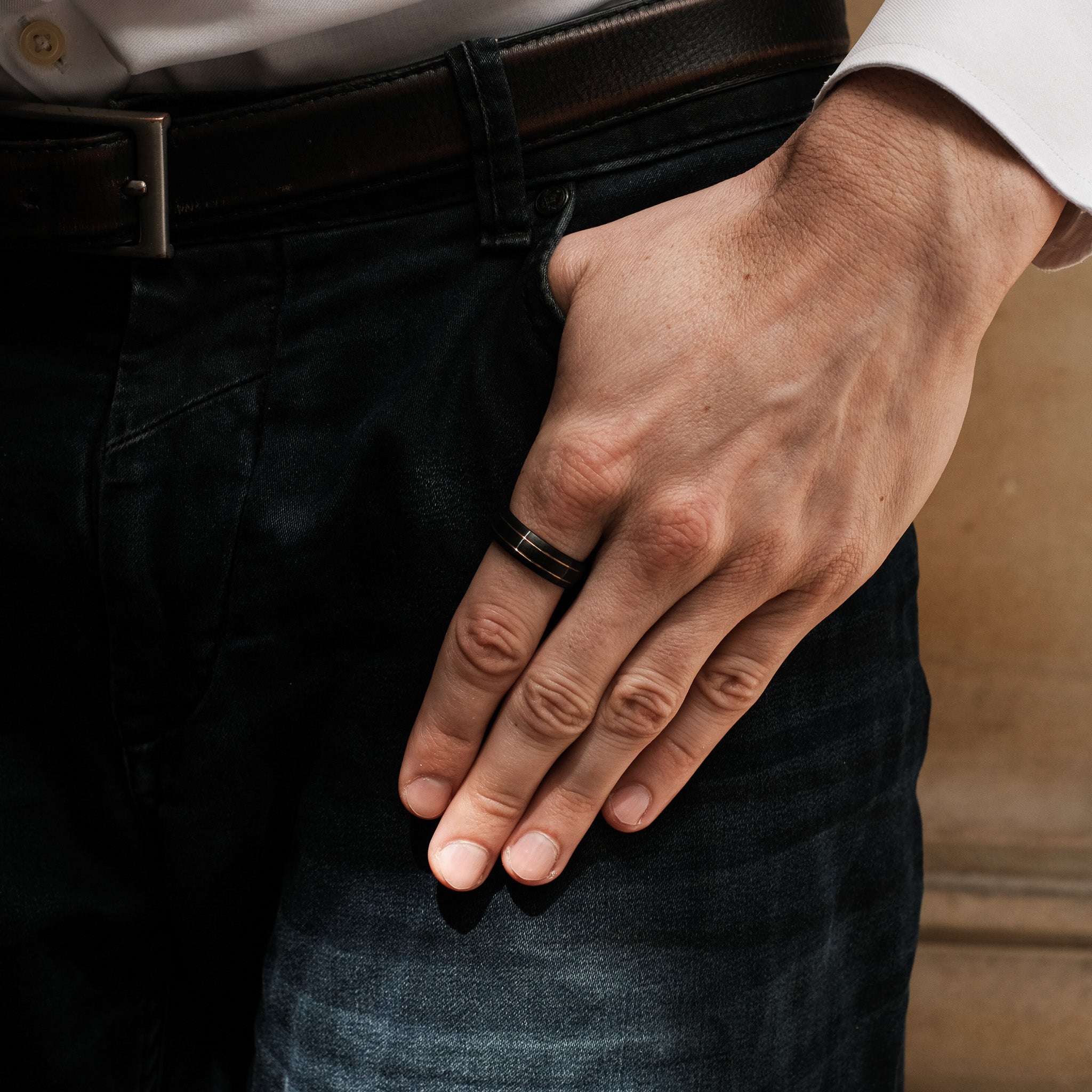 The Champion - Black Brushed With Gold Inlay Tungsten Curved Ring