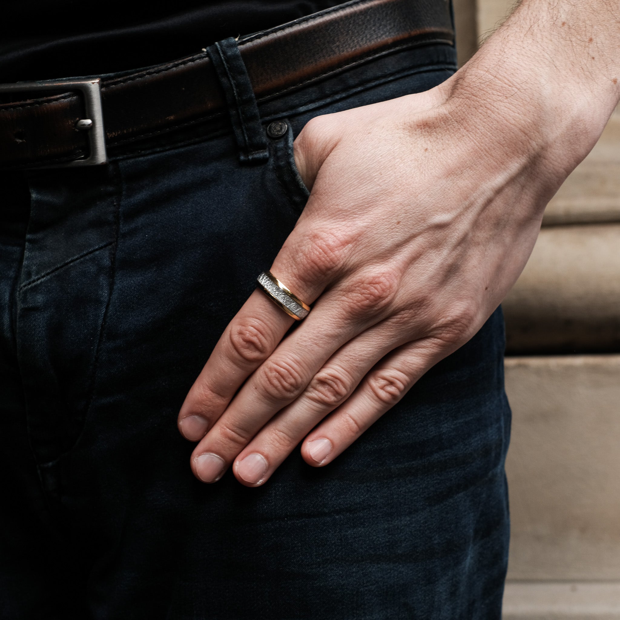 The Sacred - Gold 8mm Meteorite Tungsten Ring