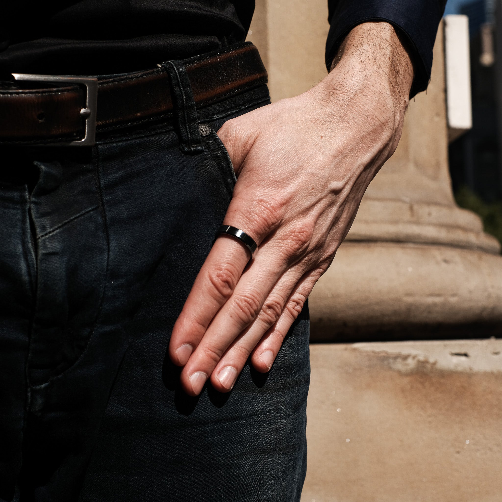 The Modernist - Silver Beveled Gloss Finish Tungsten Ring