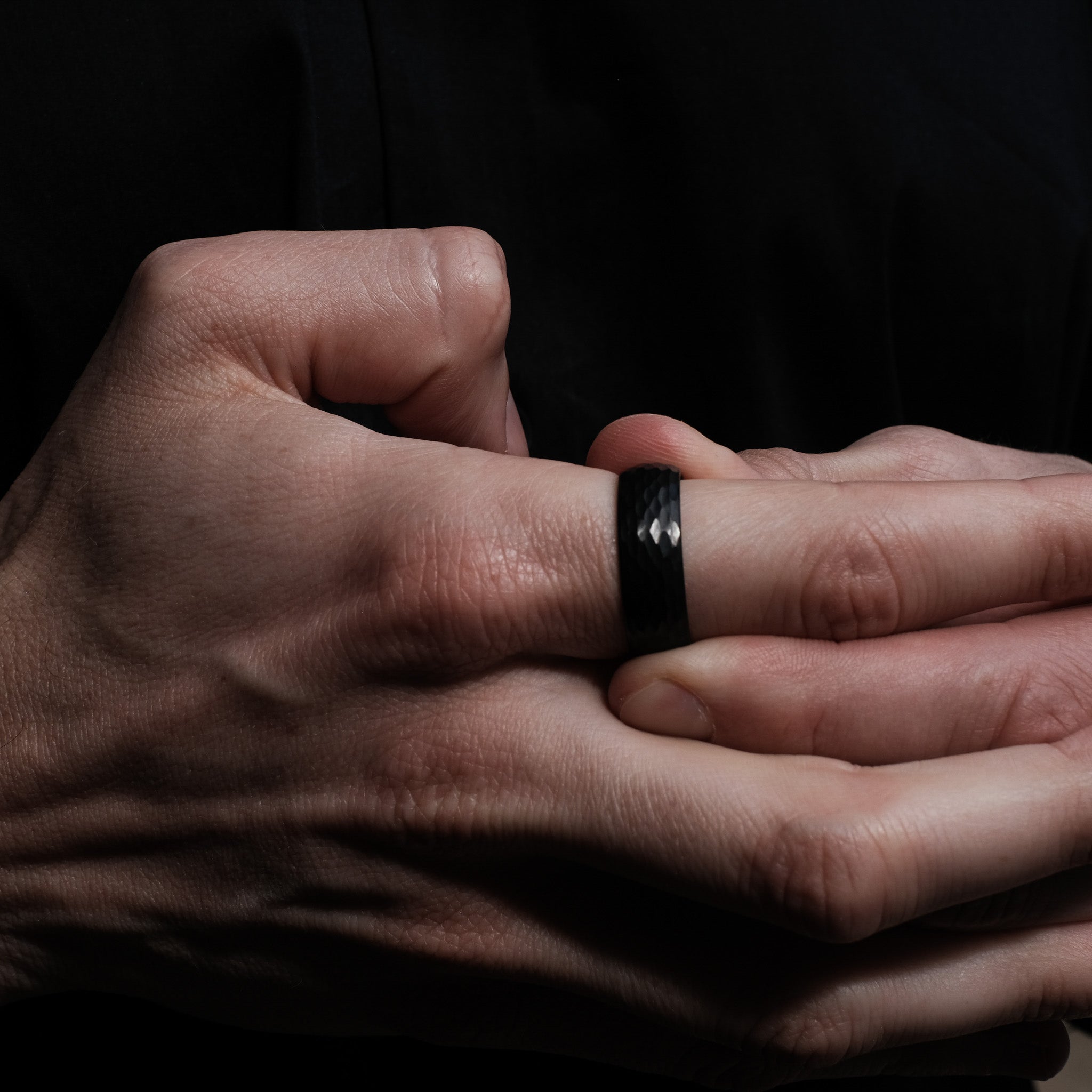 The Dusk - Black 8mm Hammered Tungsten Ring