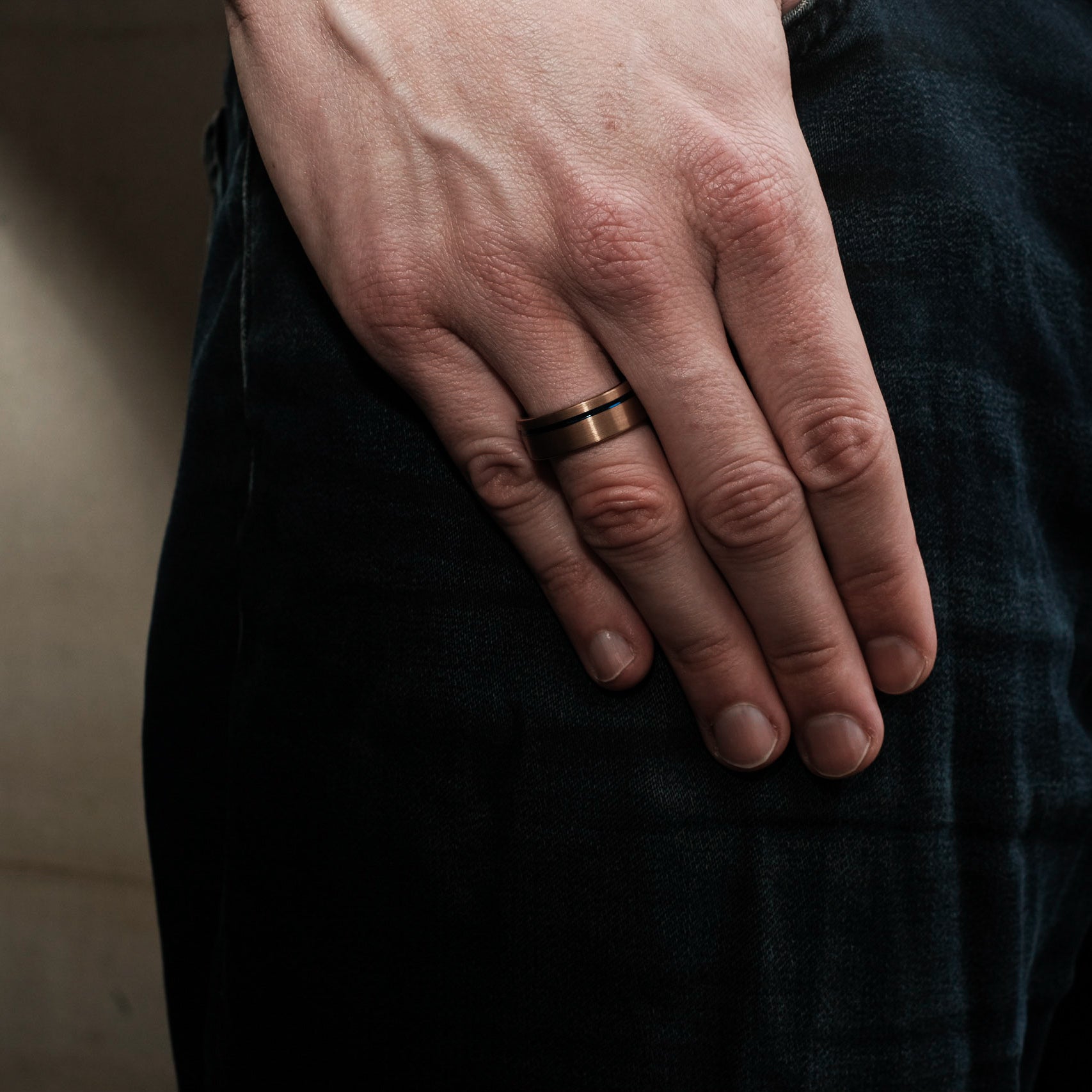 The Patron - Rose Gold Brushed Blue Inlay Tungsten Ring