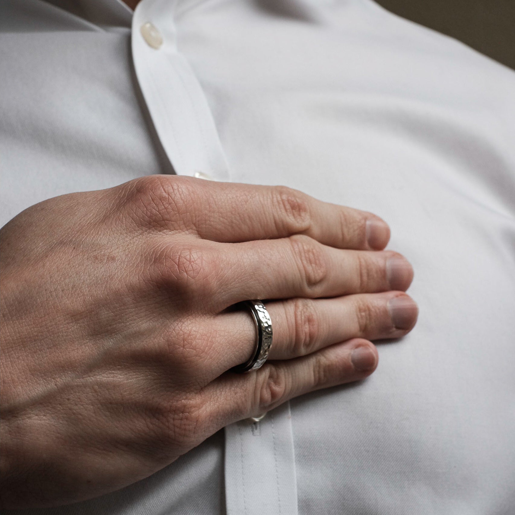 The Stalwart- Hammered Titanium Ring