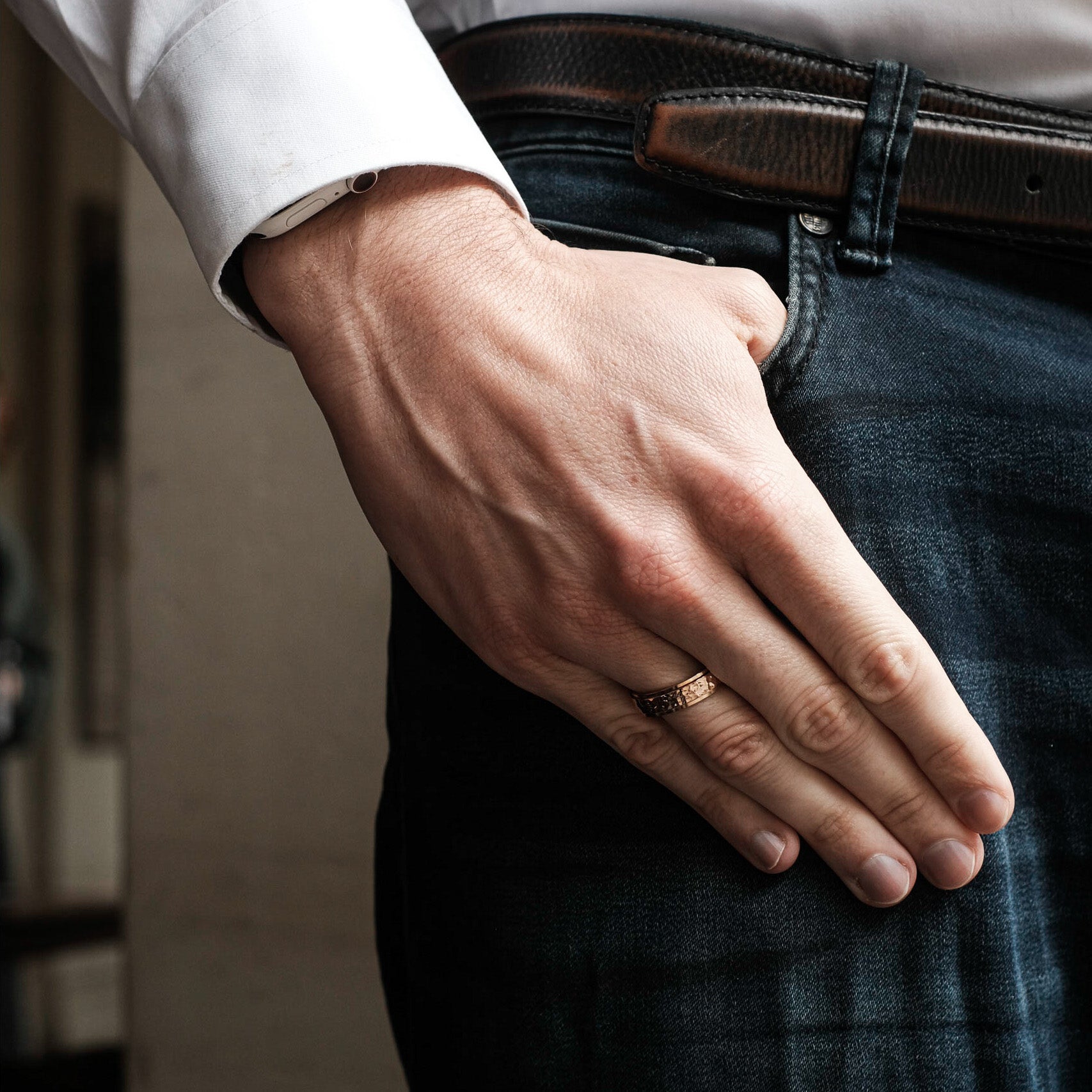 The Sentinel - Hammered Titanium Ring