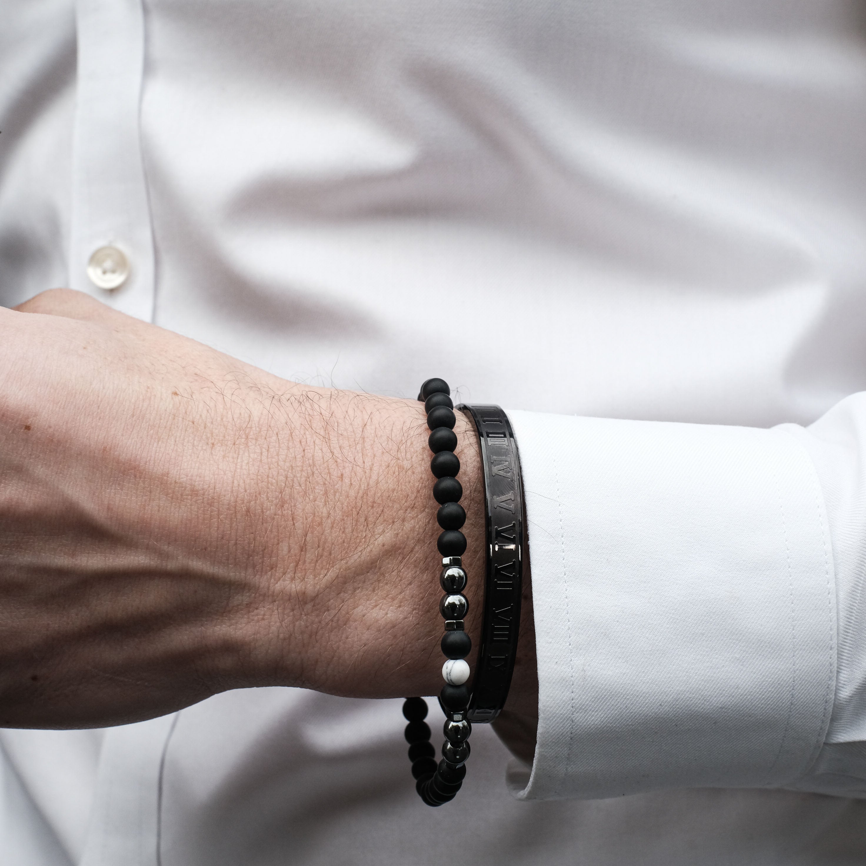 Mix White Marble Black Lava Beaded Bracelet