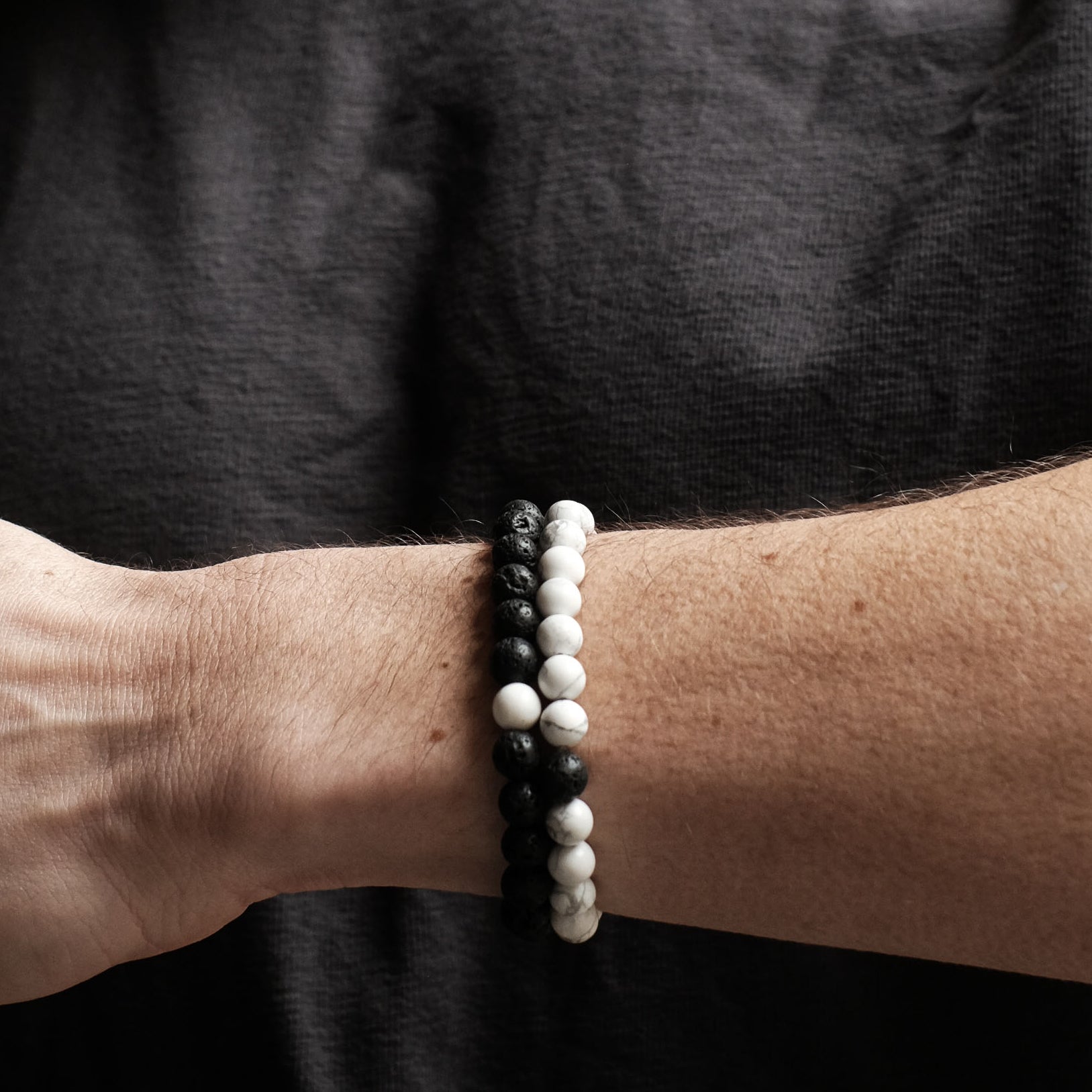 Black Lava & White Marble Bracelet Set