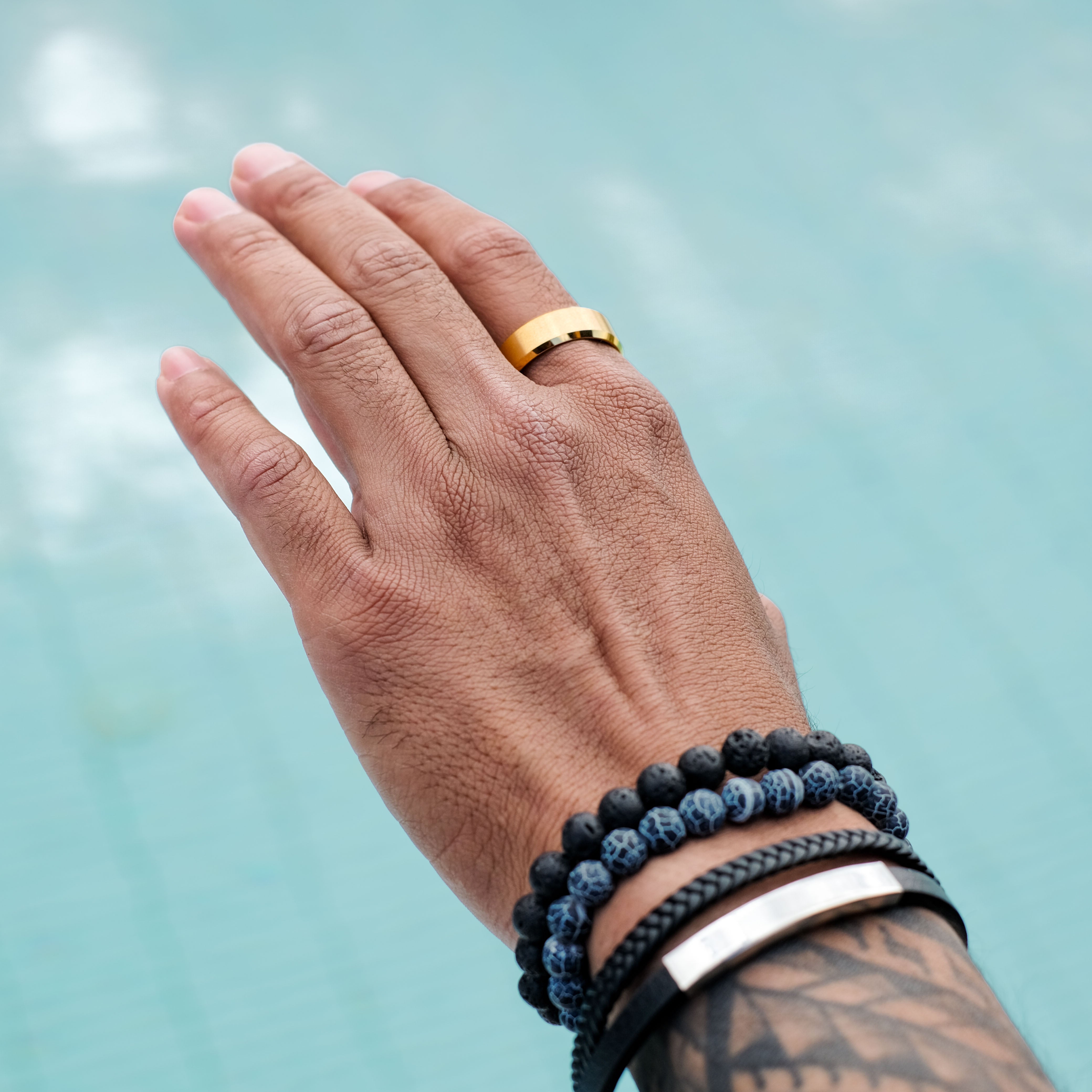 Blue Agate & Black Lava Bracelet Set