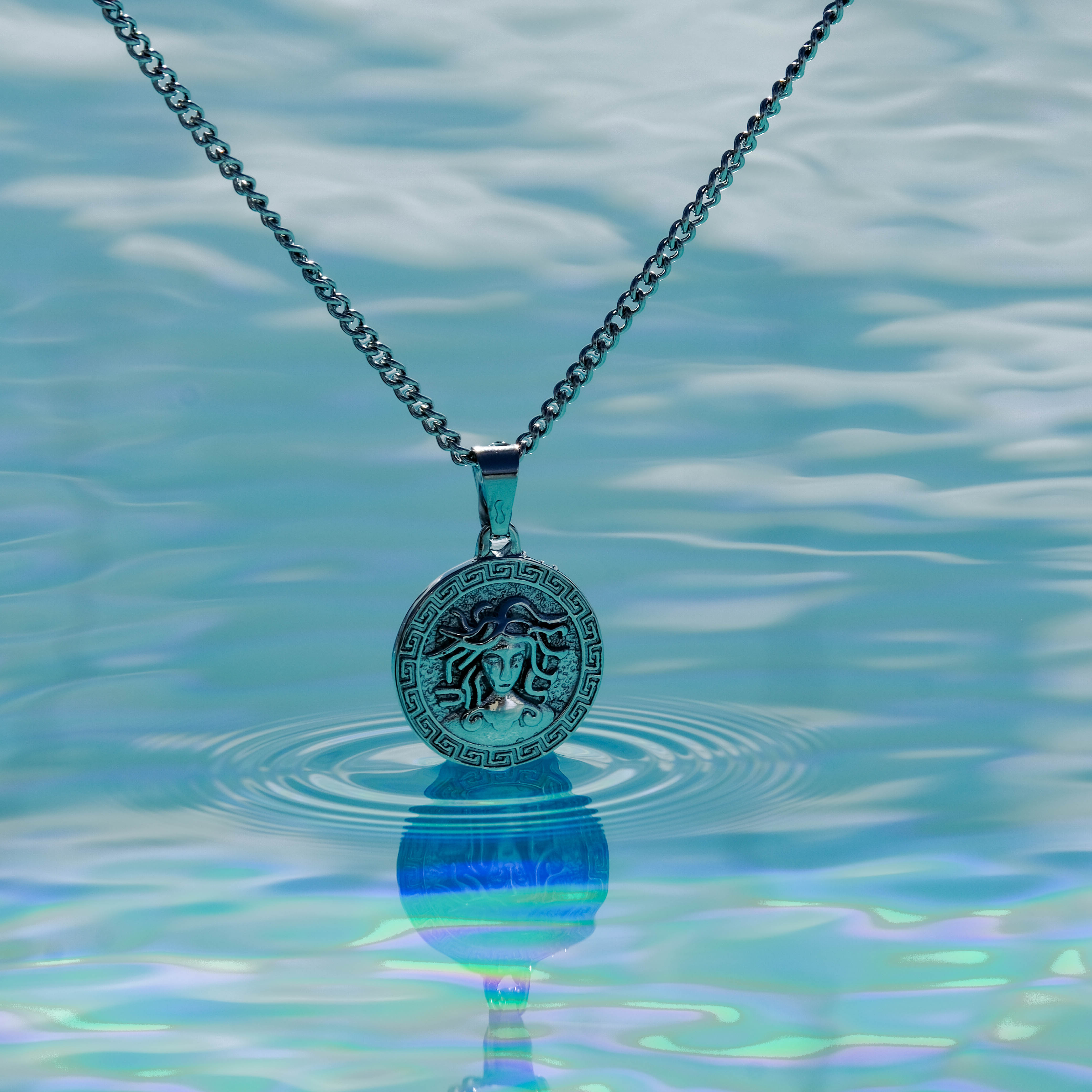 Medusa Coin Pendant Necklace (Silver)