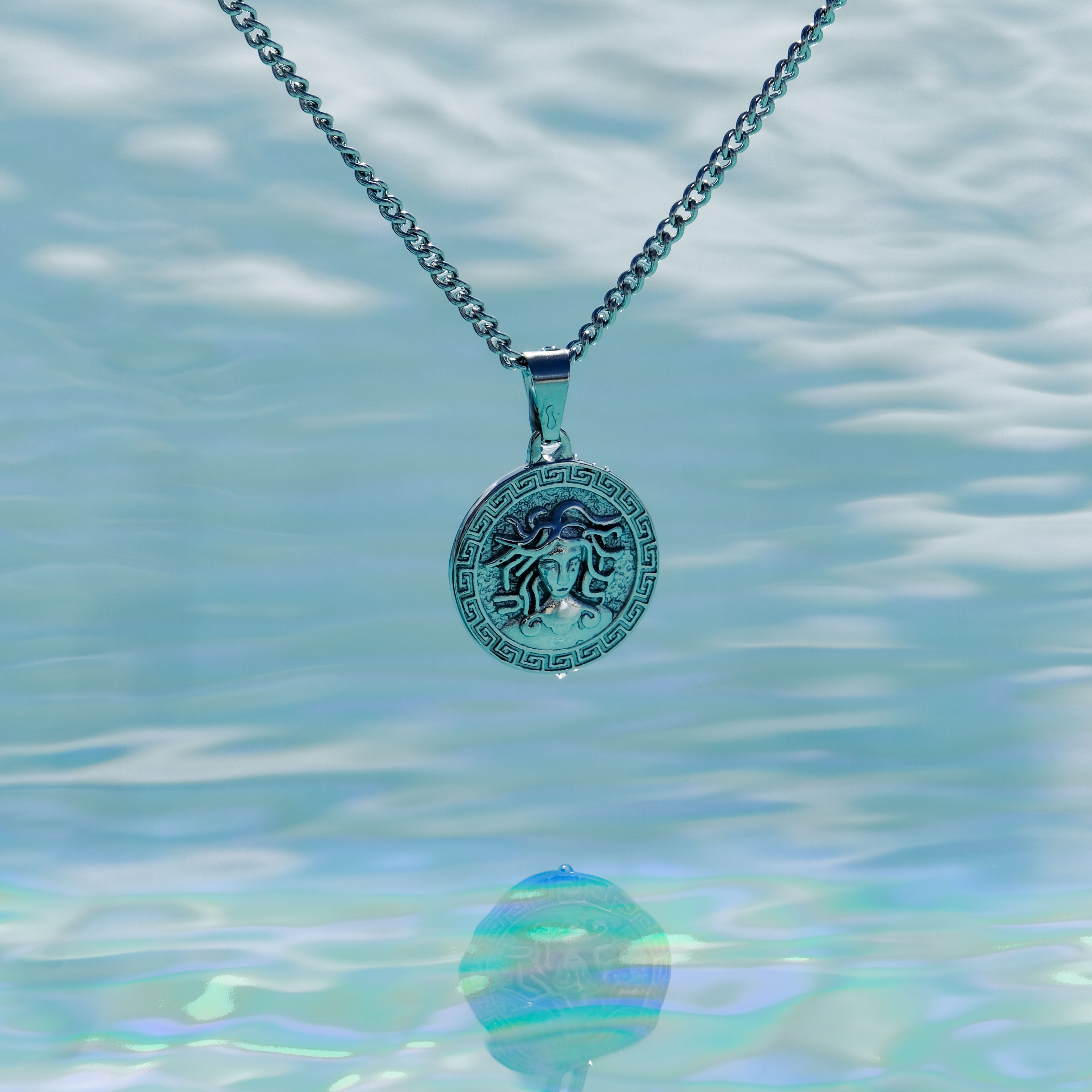 Medusa Coin Pendant Necklace (Silver)