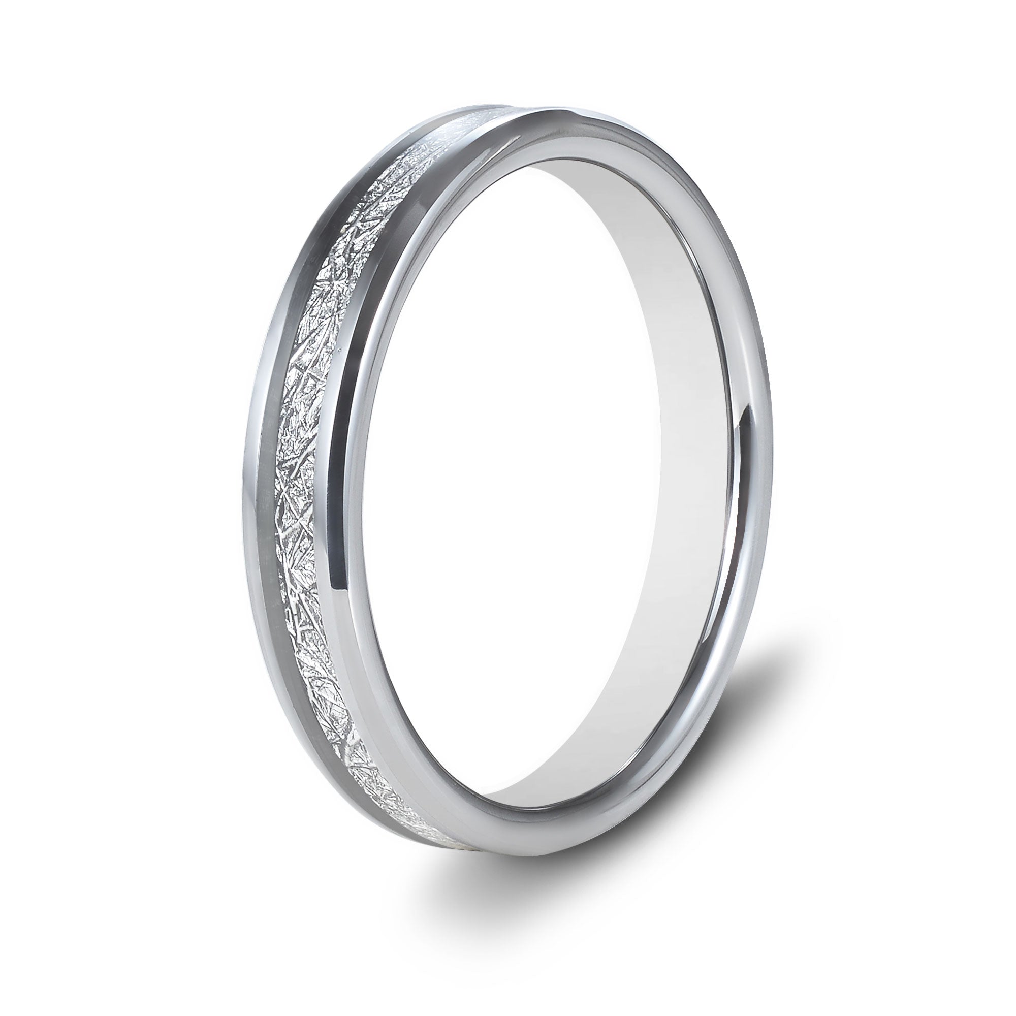 The Devotion - Women's Silver 4mm Meteorite Tungsten Beveled Ring