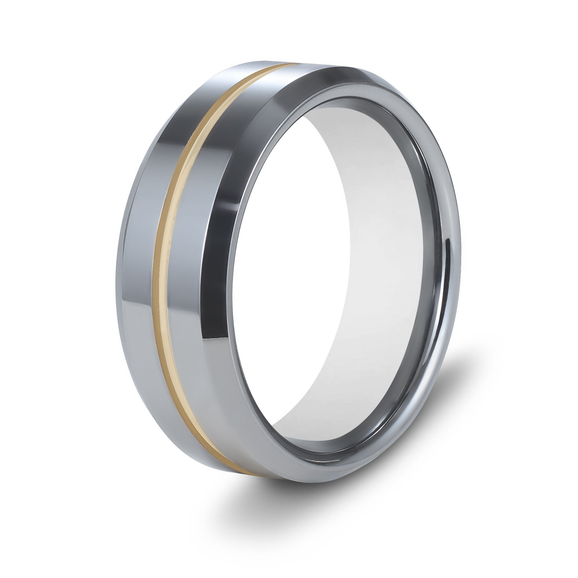 The Guardian - Silver With Gold Inlay Beveled Tungsten Ring