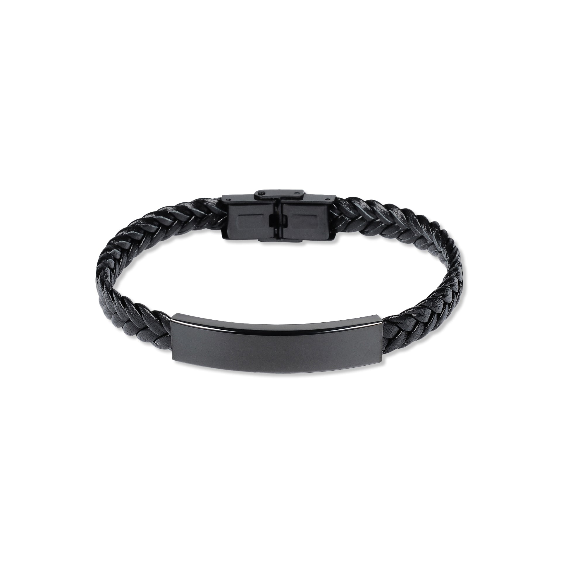 Black Leather Braided Stainless Steel Bracelet