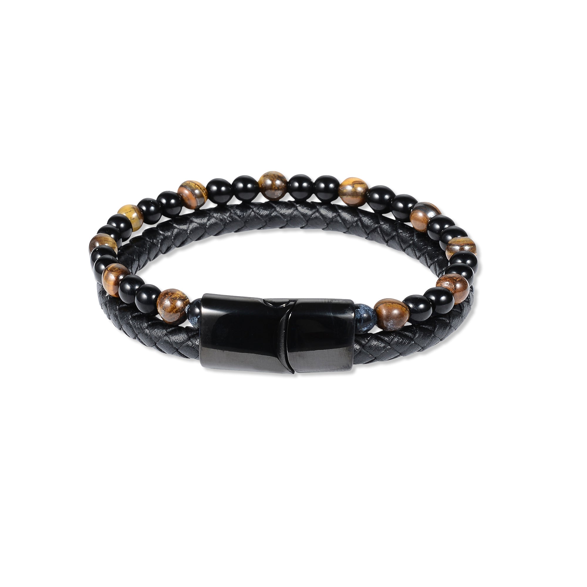 Yellow Tiger Eye Beaded & Leather Bracelet