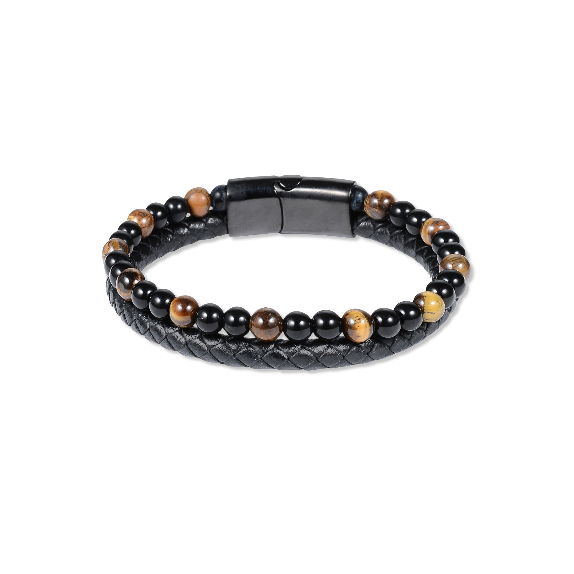 Yellow Tiger Eye Beaded & Leather Bracelet