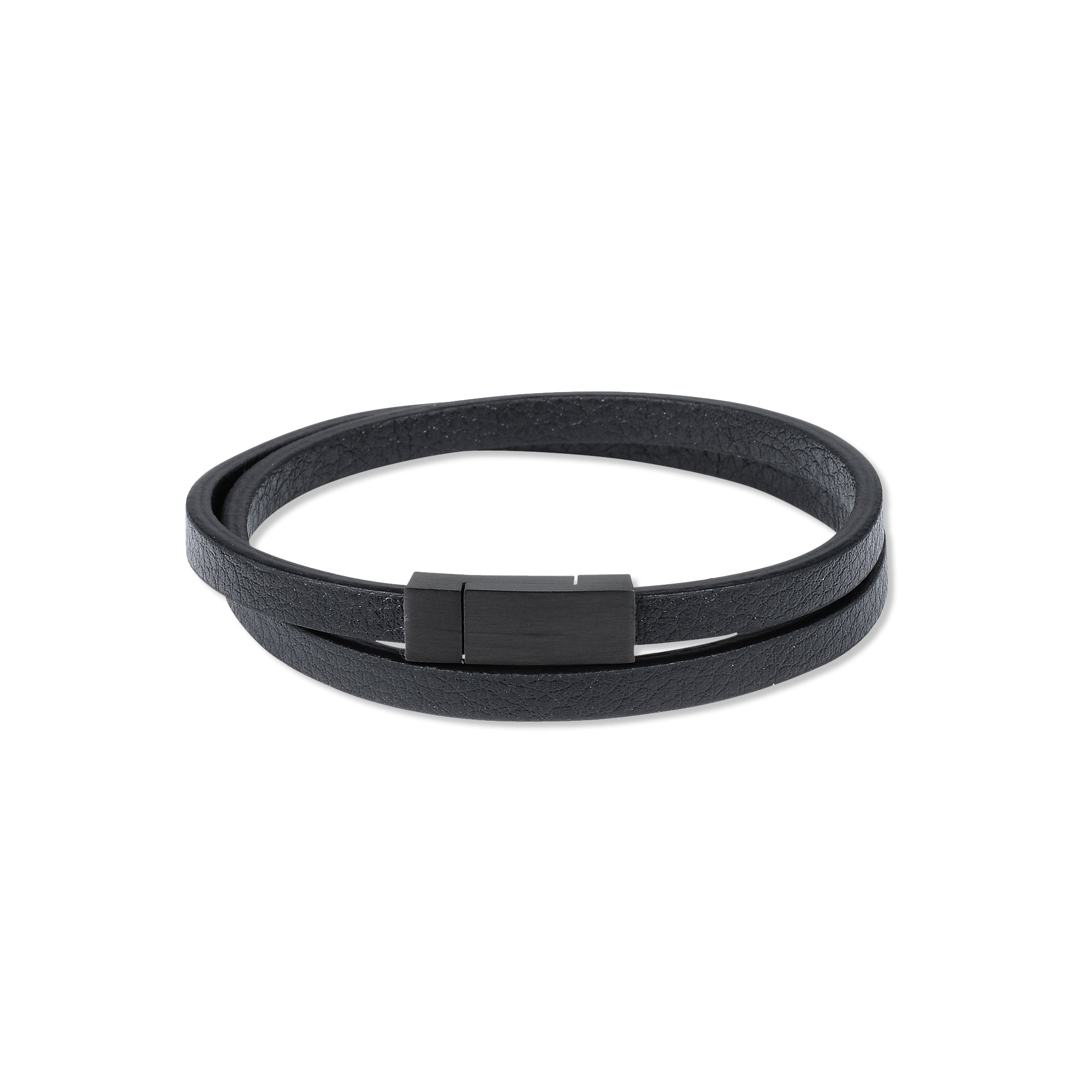 Black Matte Double Leather Stainless Steel Bracelet