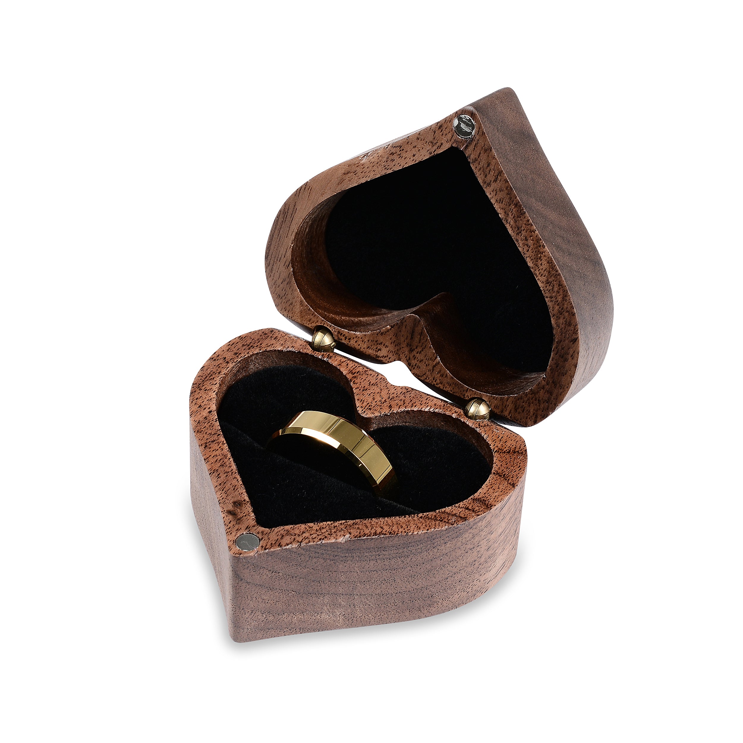 Black Heart - Premium Real Wood Velvet Cushion Ring Box With Magnetic Lid