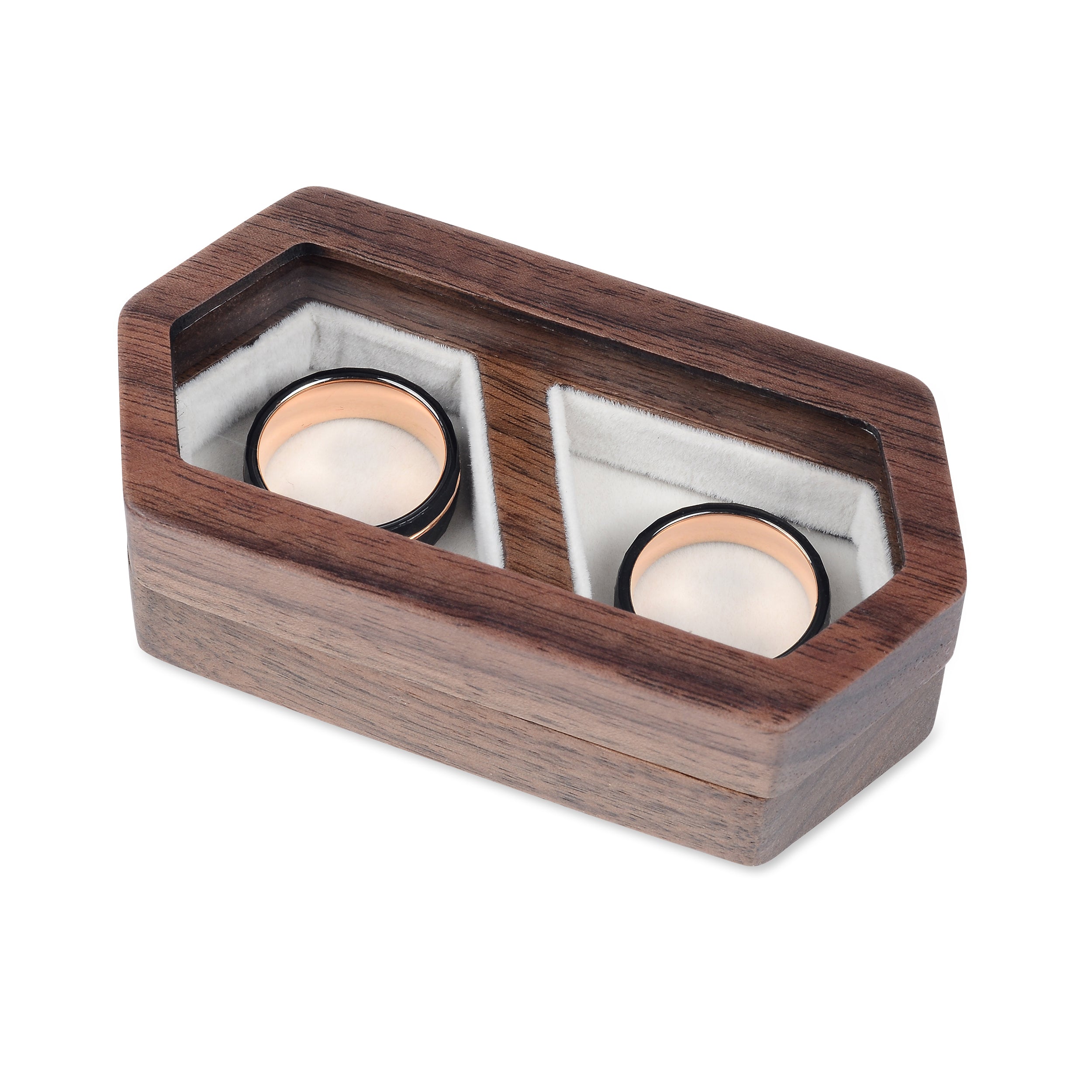 White Wedding Ring Case - Premium Real Wood Velvet Cushion Ring Box With Magnetic Lid