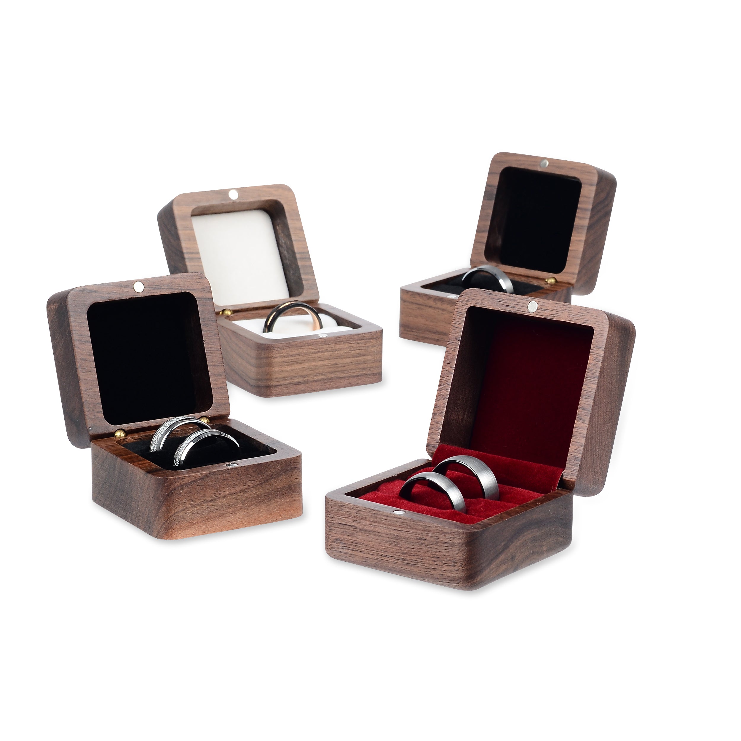 Black Ring Case - Premium Real Wood Velvet Cushion Ring Box With Magnetic Lid