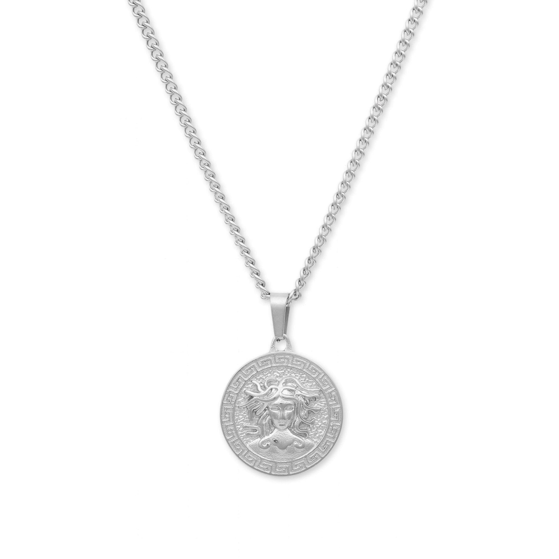 Medusa Coin Pendant Necklace (Silver)