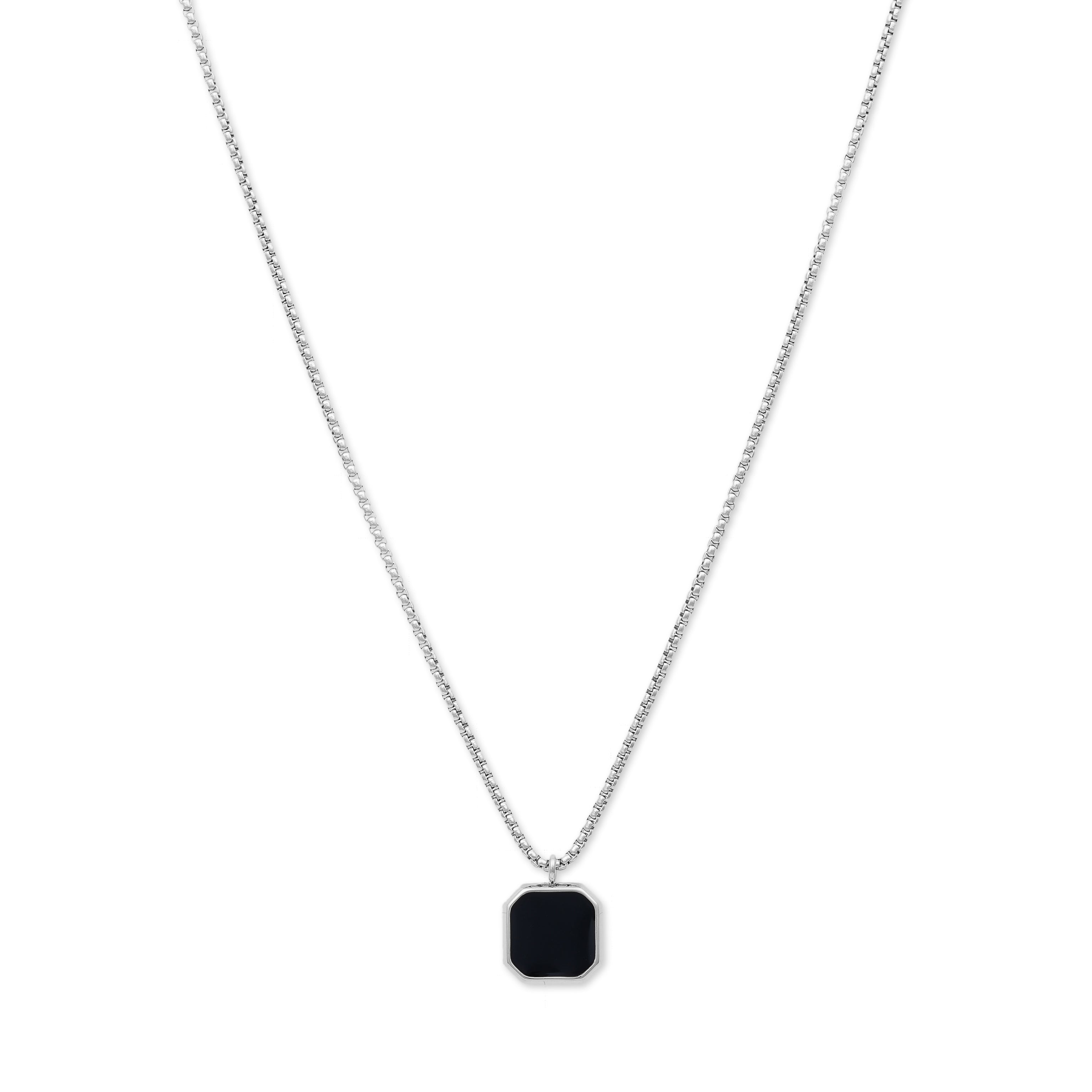 Square Lacquered Pendant Necklace (Silver)