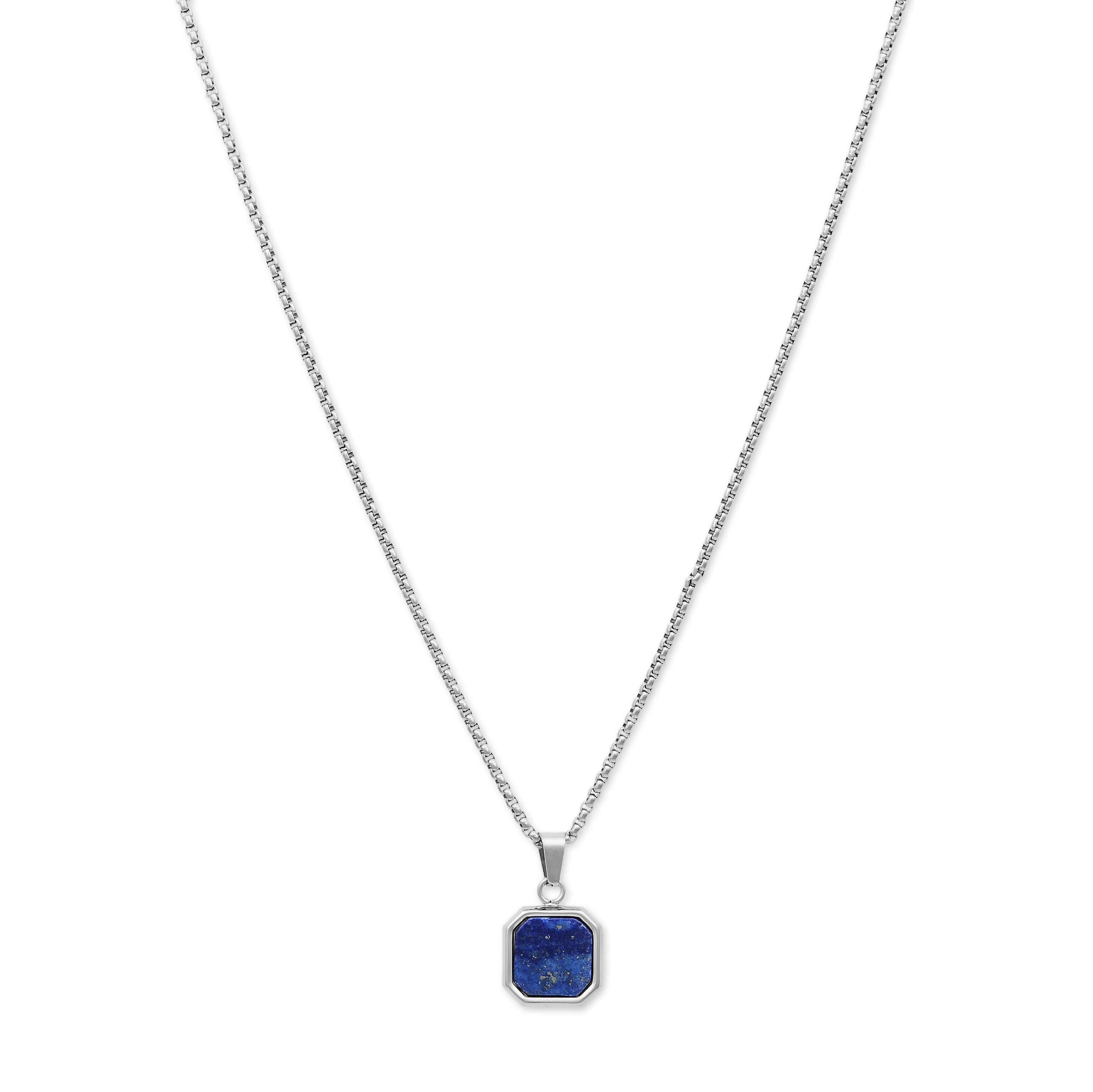 Square Lapis Pendant Necklace (Silver)