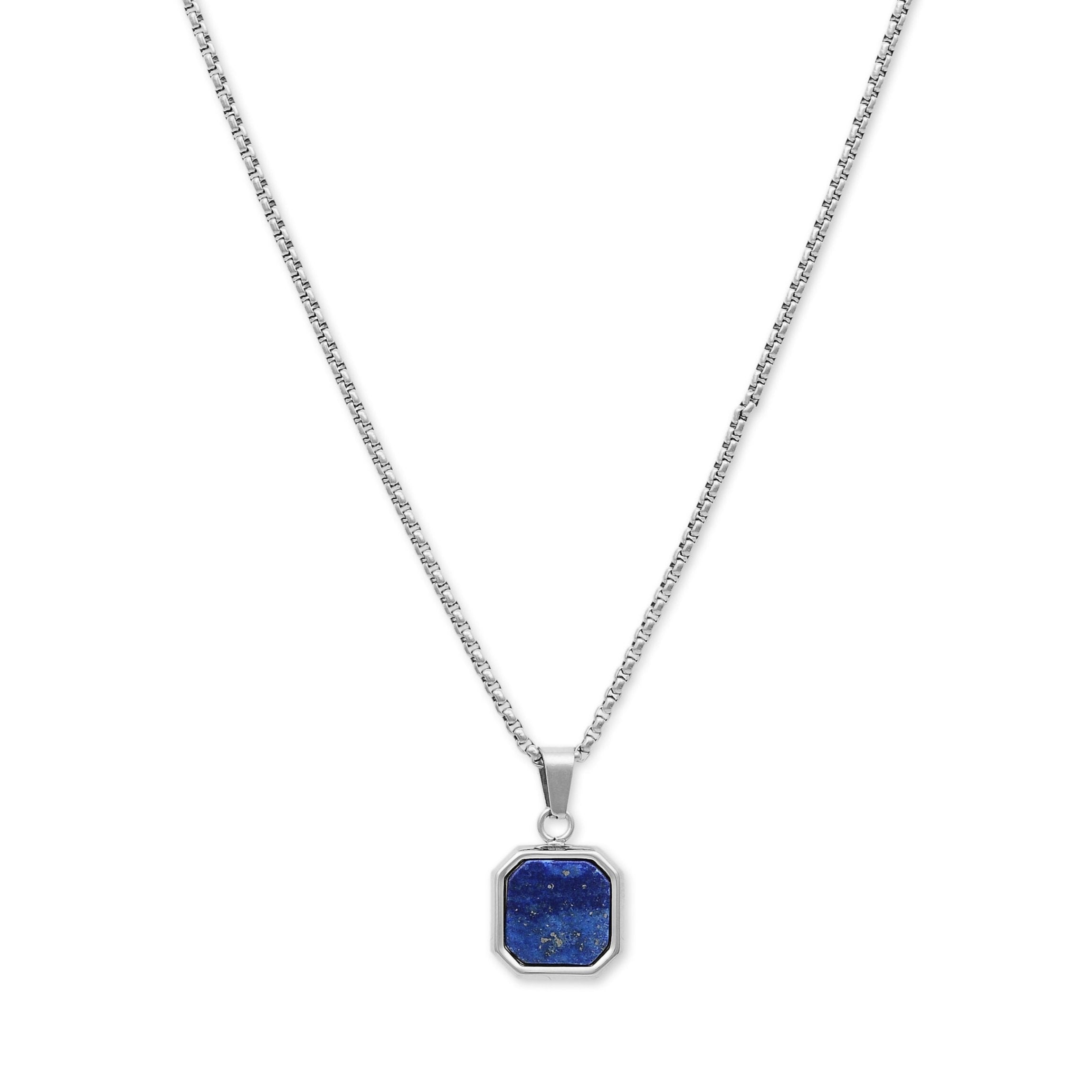 Square Lapis Pendant Necklace (Silver)