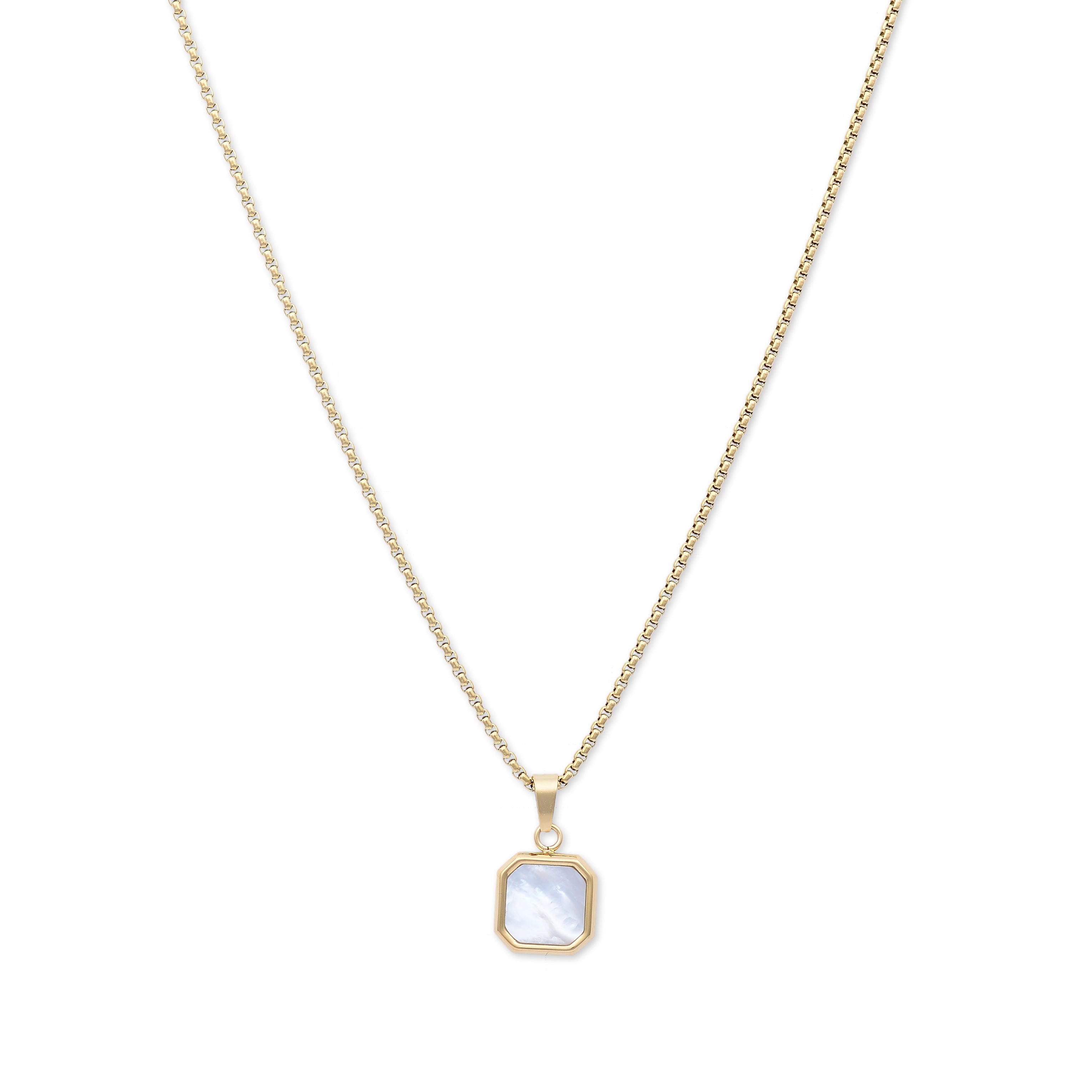 Square Mother Of Pearl Pendant Necklace (Gold)