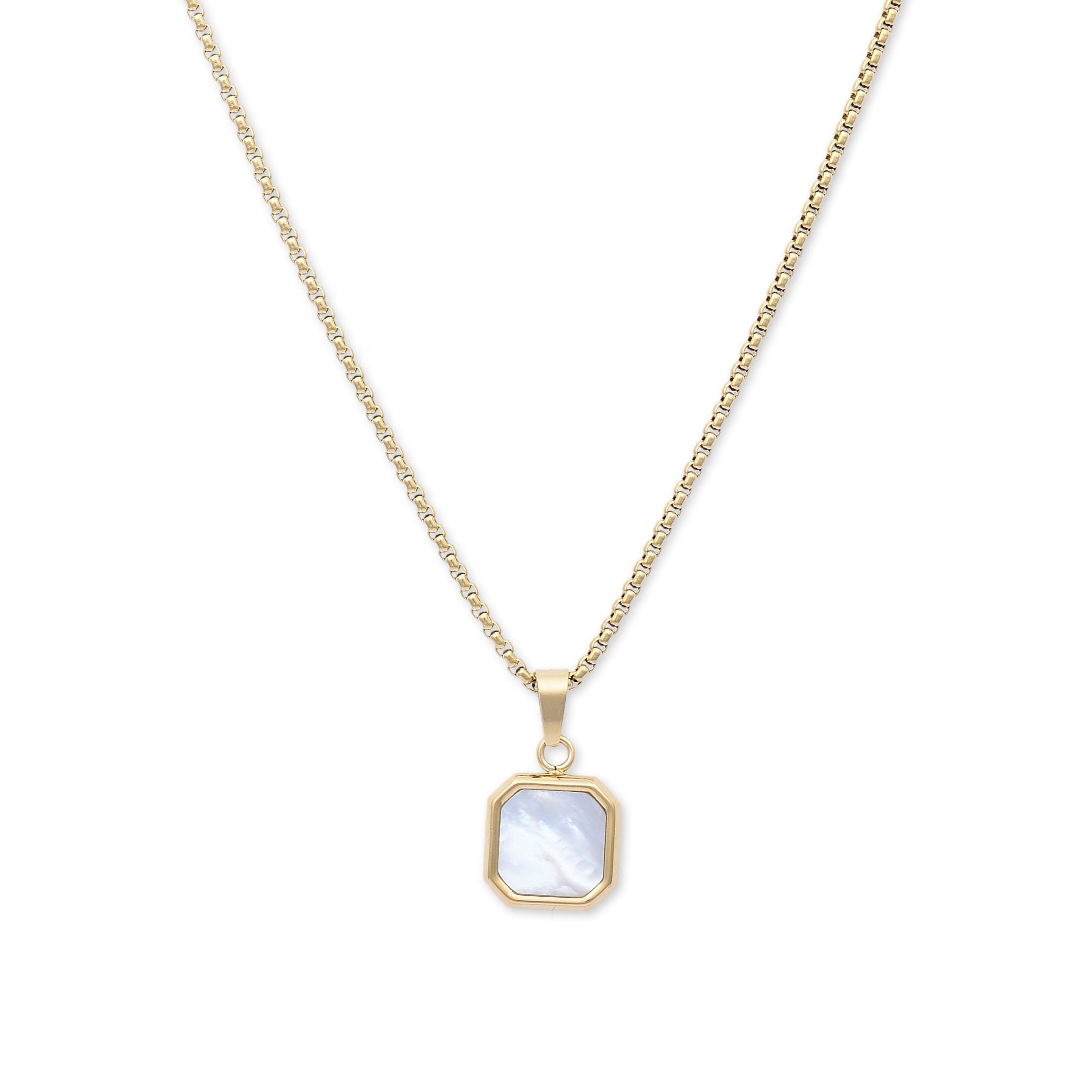 Square Mother Of Pearl Pendant Necklace (Gold)