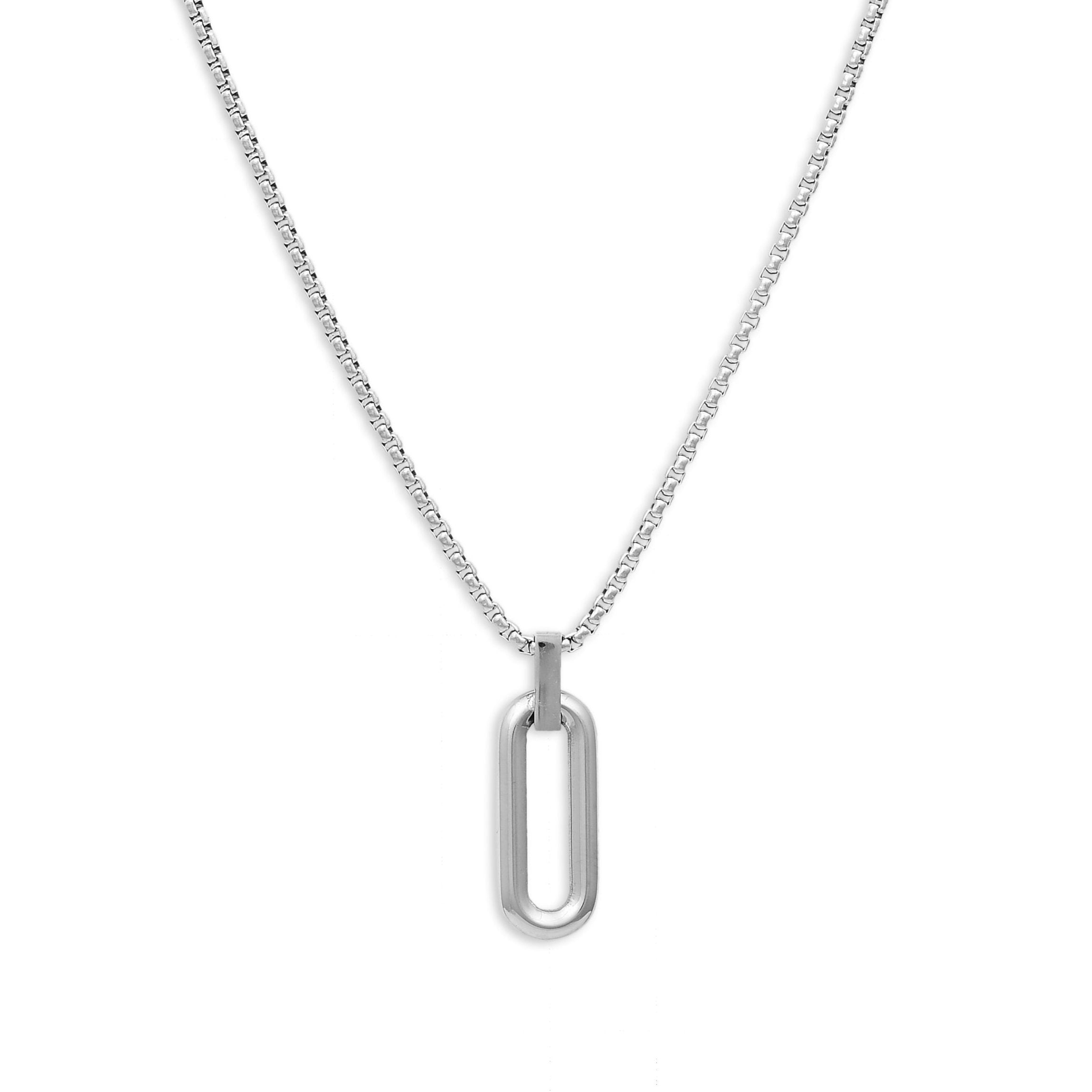 Paperclip Link Pendant Necklace (Silver)