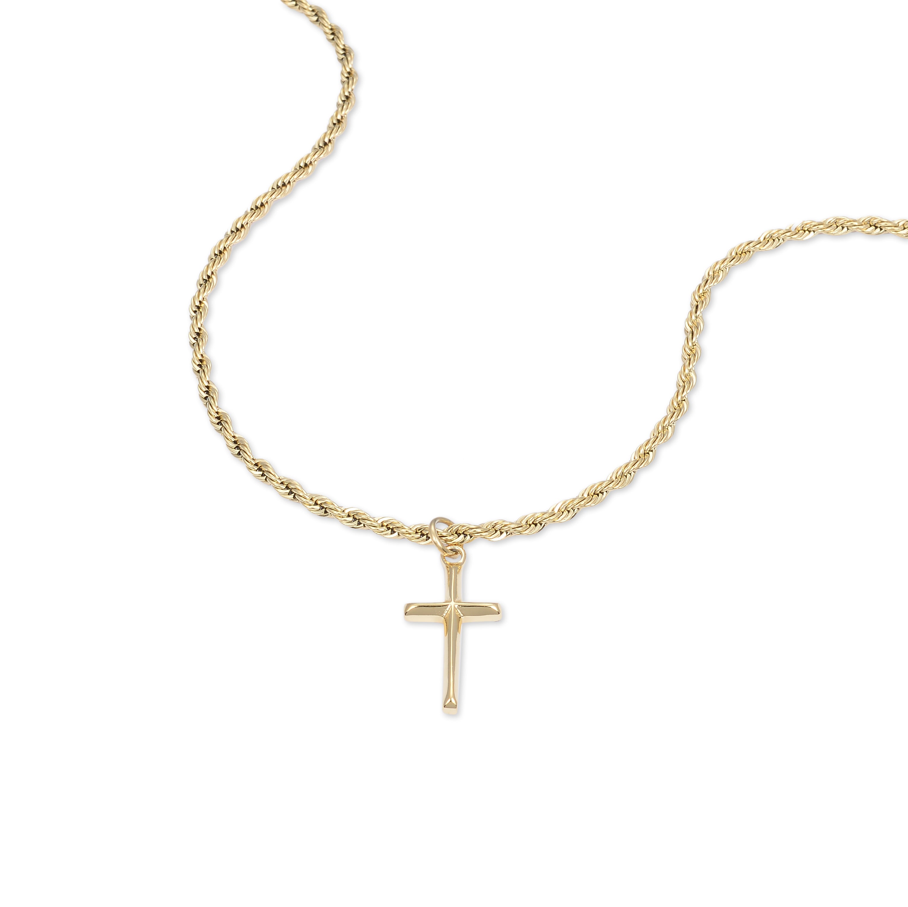 Cross Pendant Twist Chain Necklace (Gold)