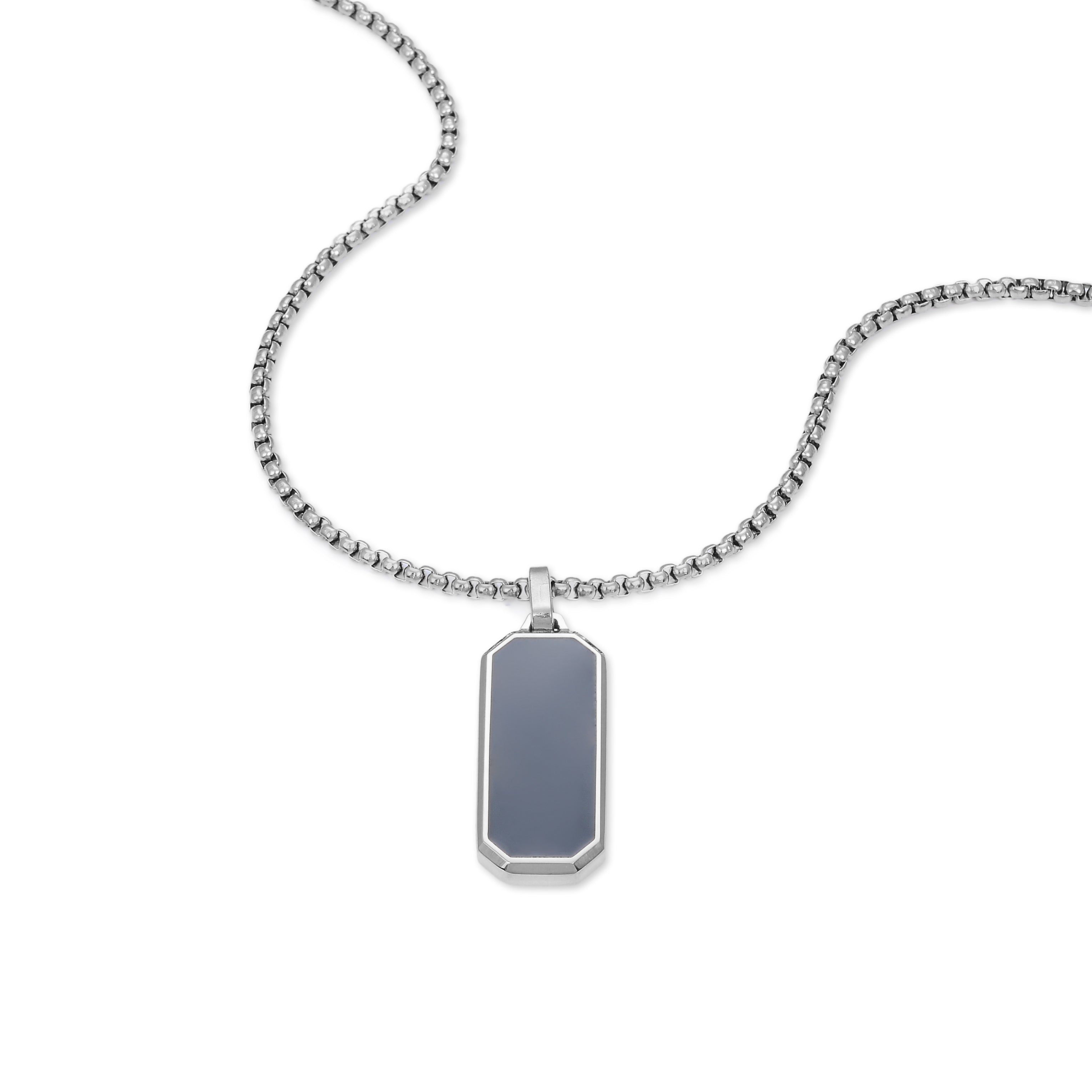 Dog Tag Lacquered Pendant Necklace (Silver)