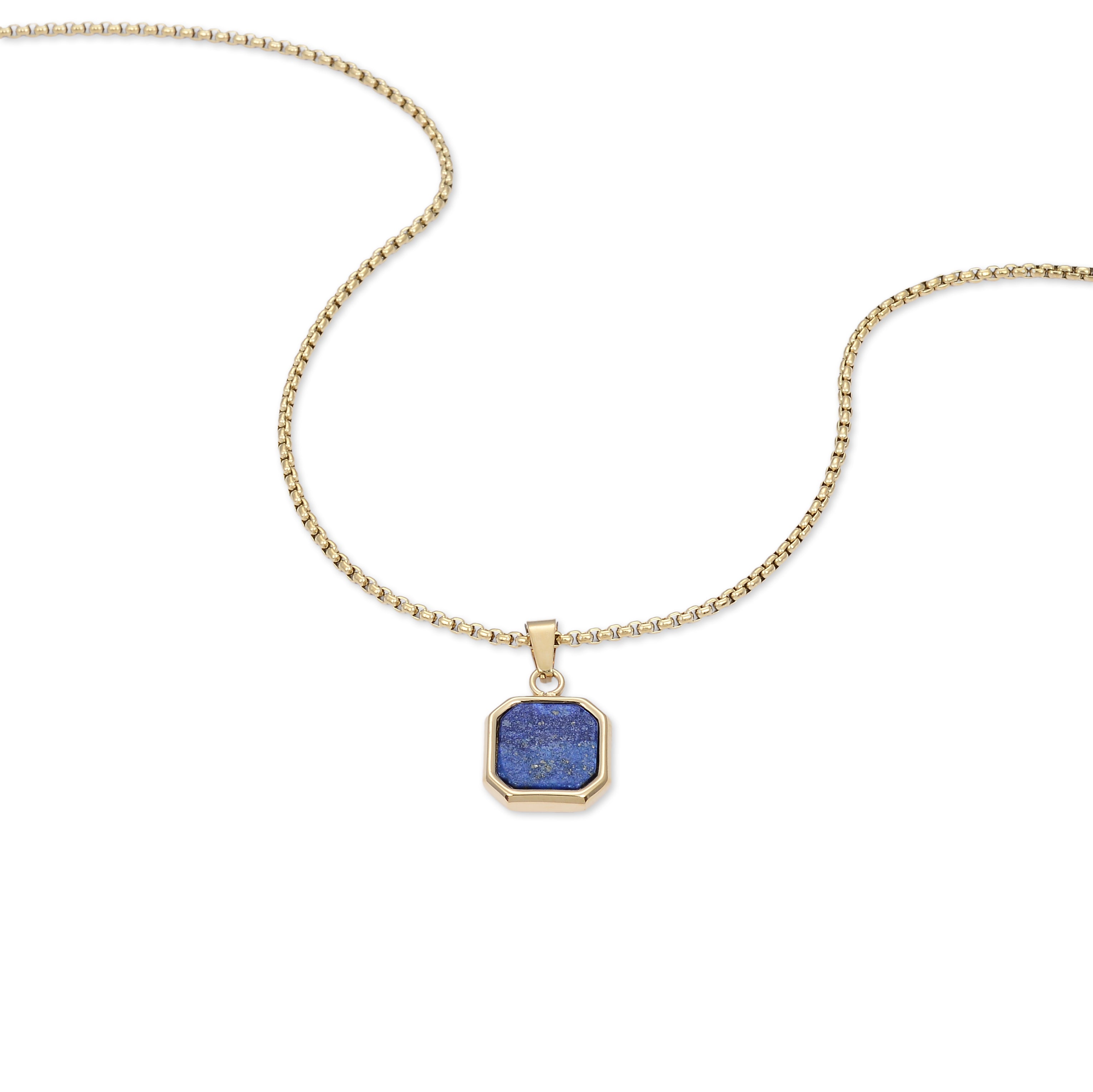 Square Lapis Pendant Necklace (Gold)