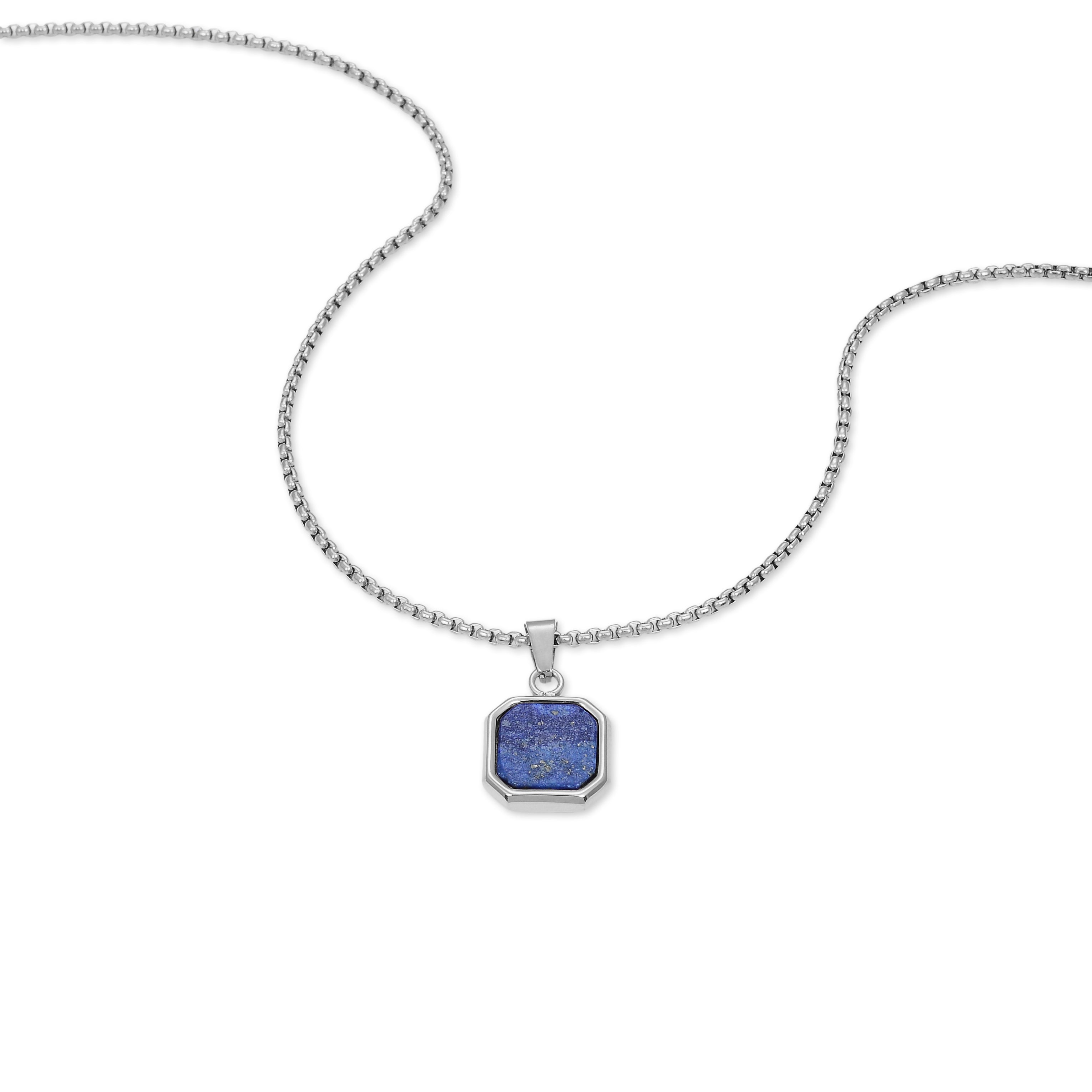 Square Lapis Pendant Necklace (Silver)