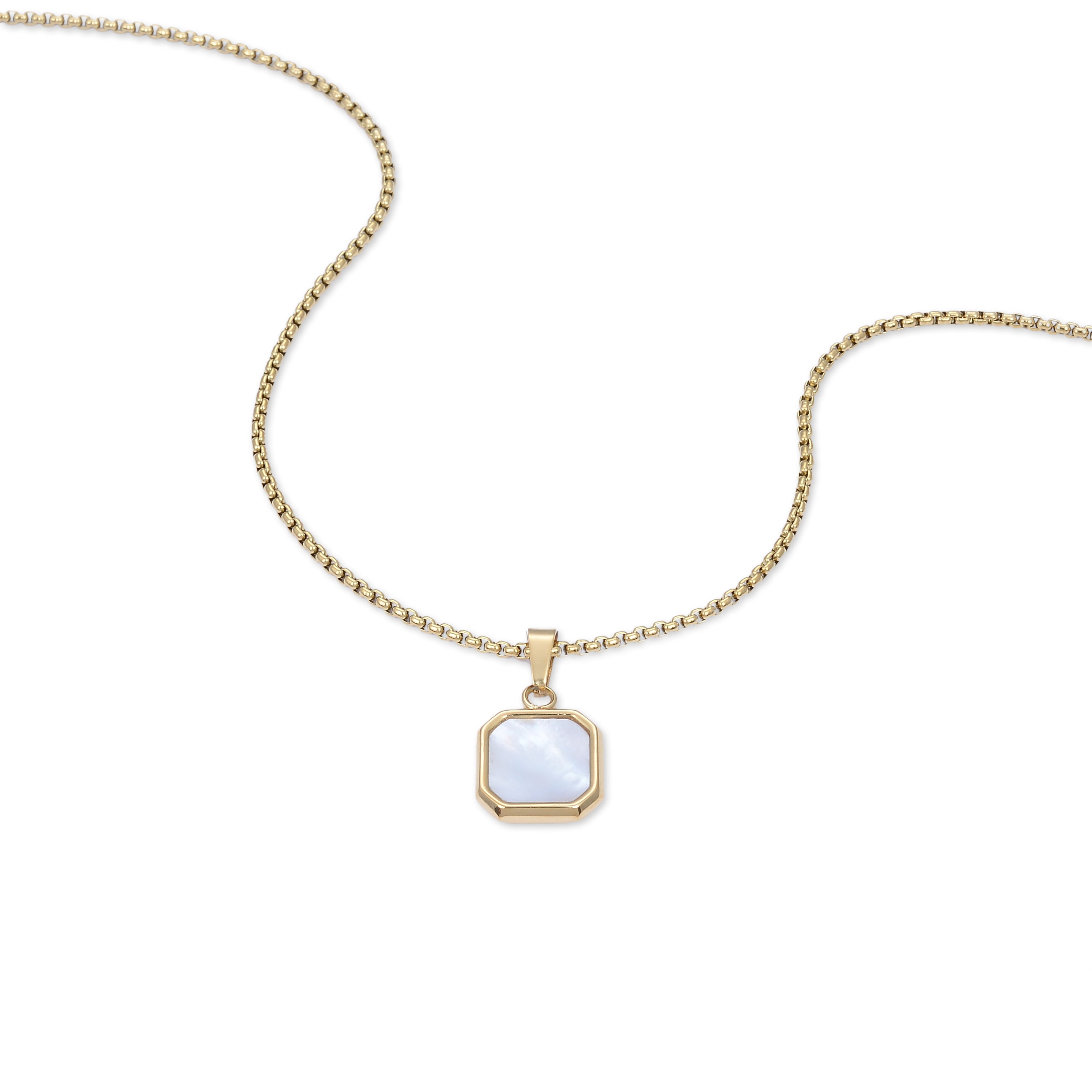 Square Mother Of Pearl Pendant Necklace (Gold)