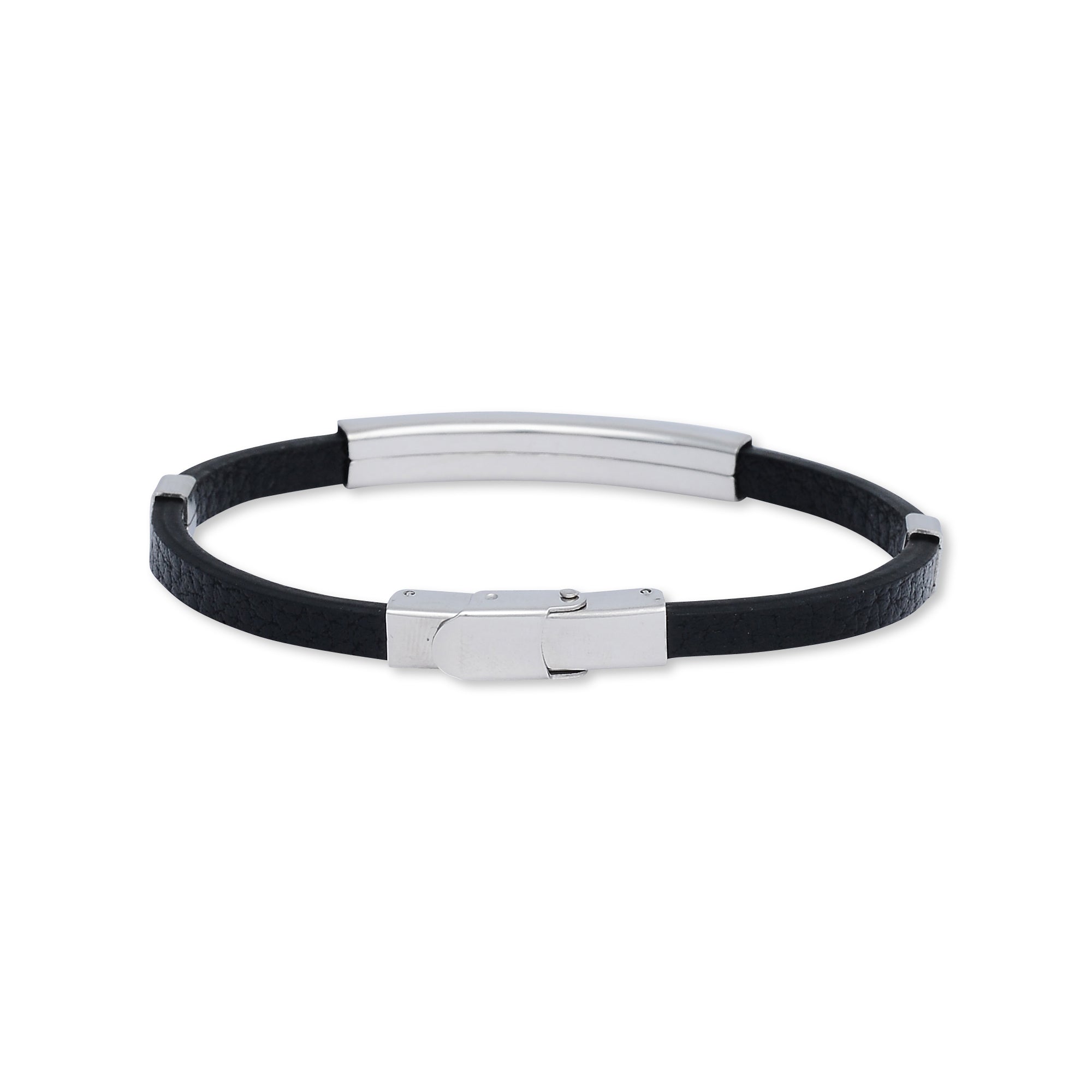 Silver Bar Leather Bracelet