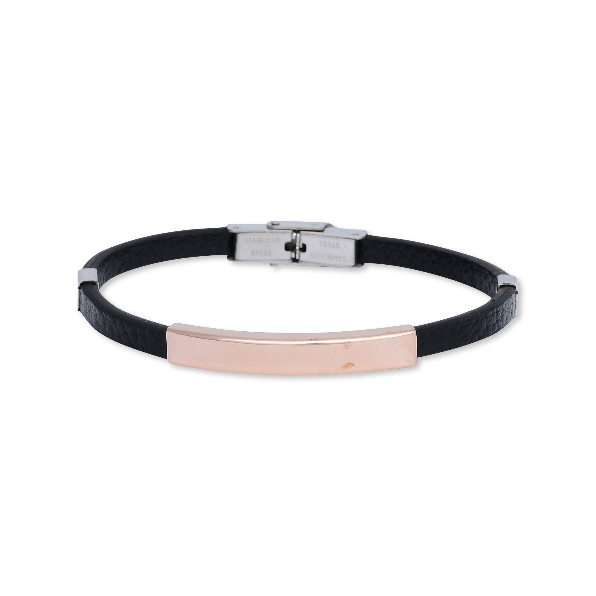 Rose Gold Bar Leather Bracelet