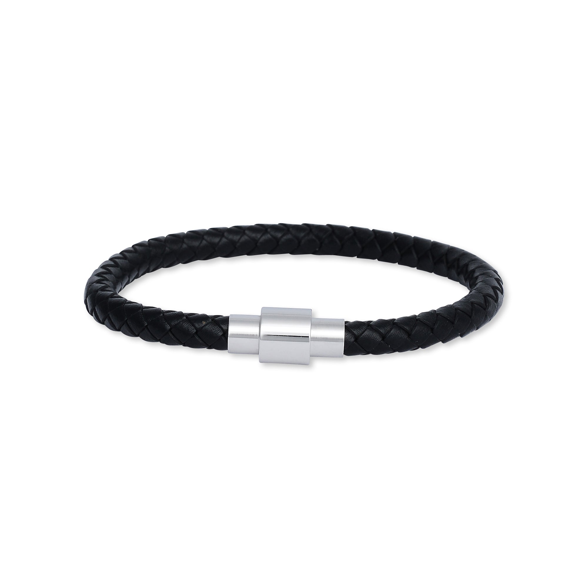 Black Weave Leather Stainless Steel Bracelet