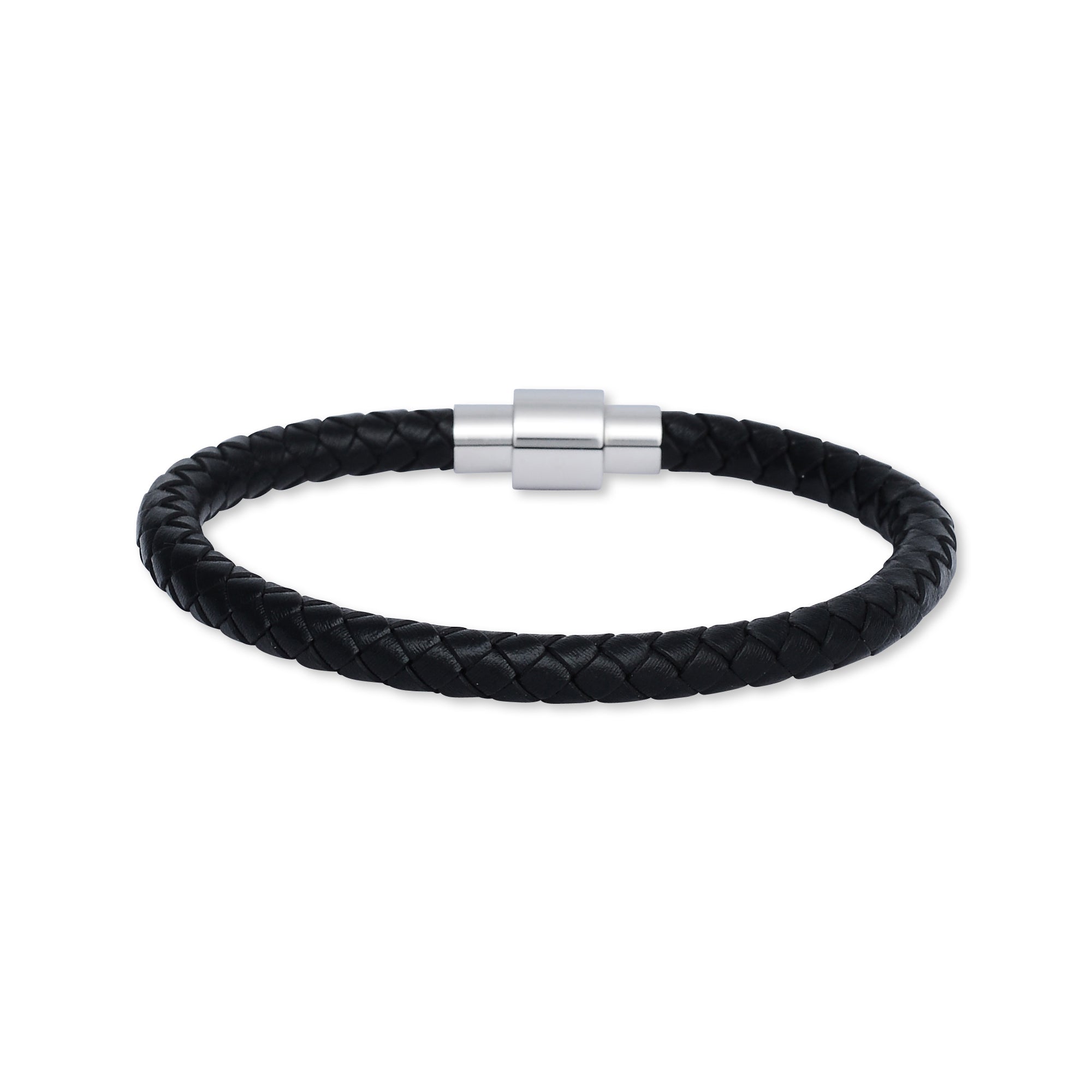 Black Weave Leather Stainless Steel Bracelet