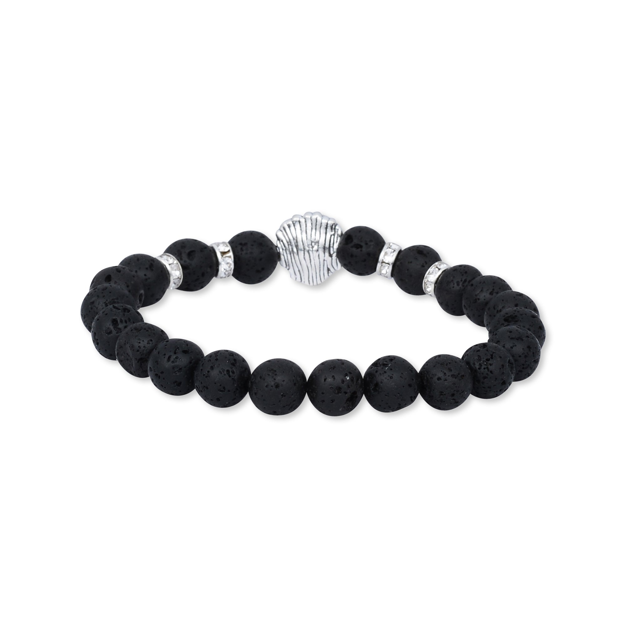 Silver Lion Black Lava Beaded Bracelet