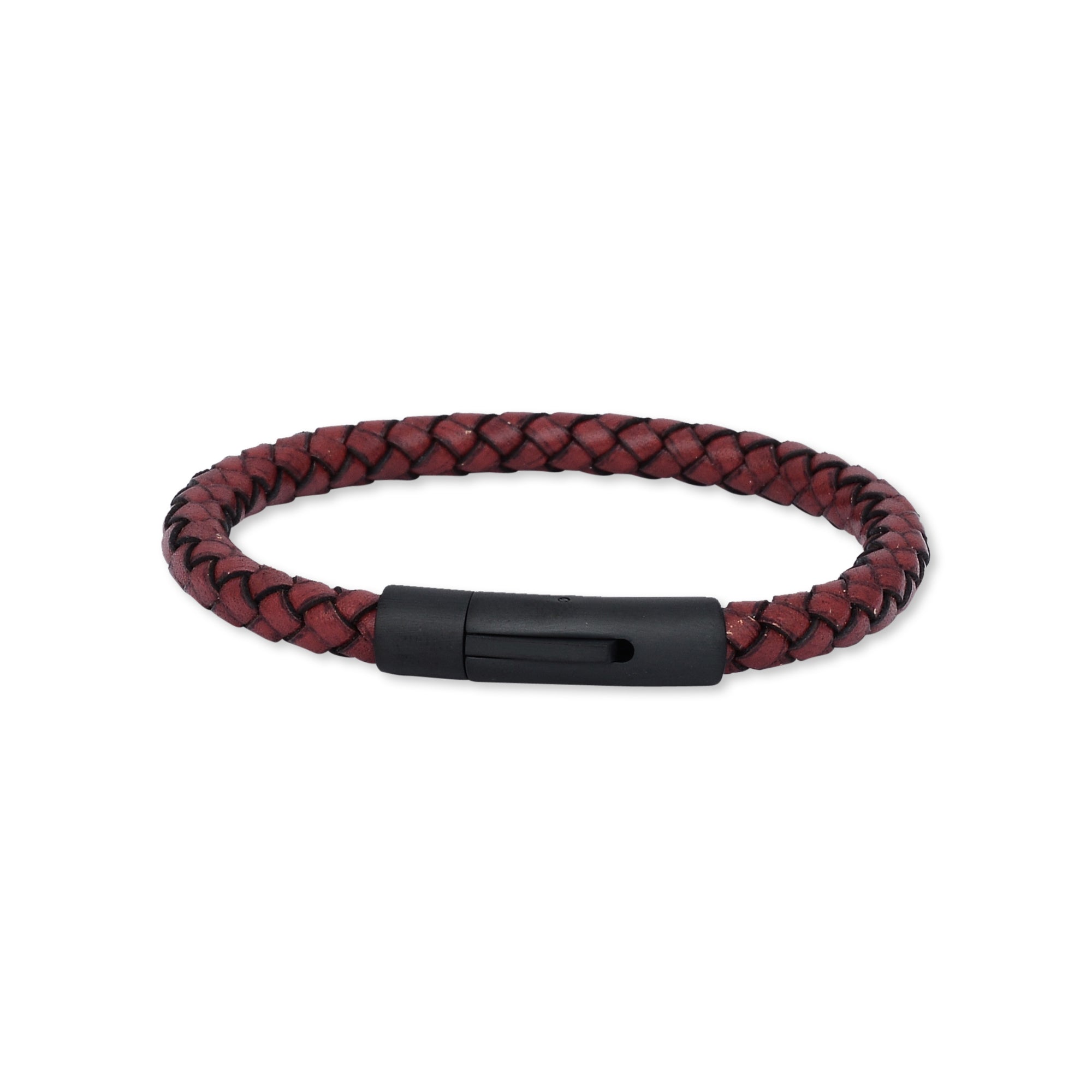 Burgundy Weave Stainless Steel Leather Bracelet