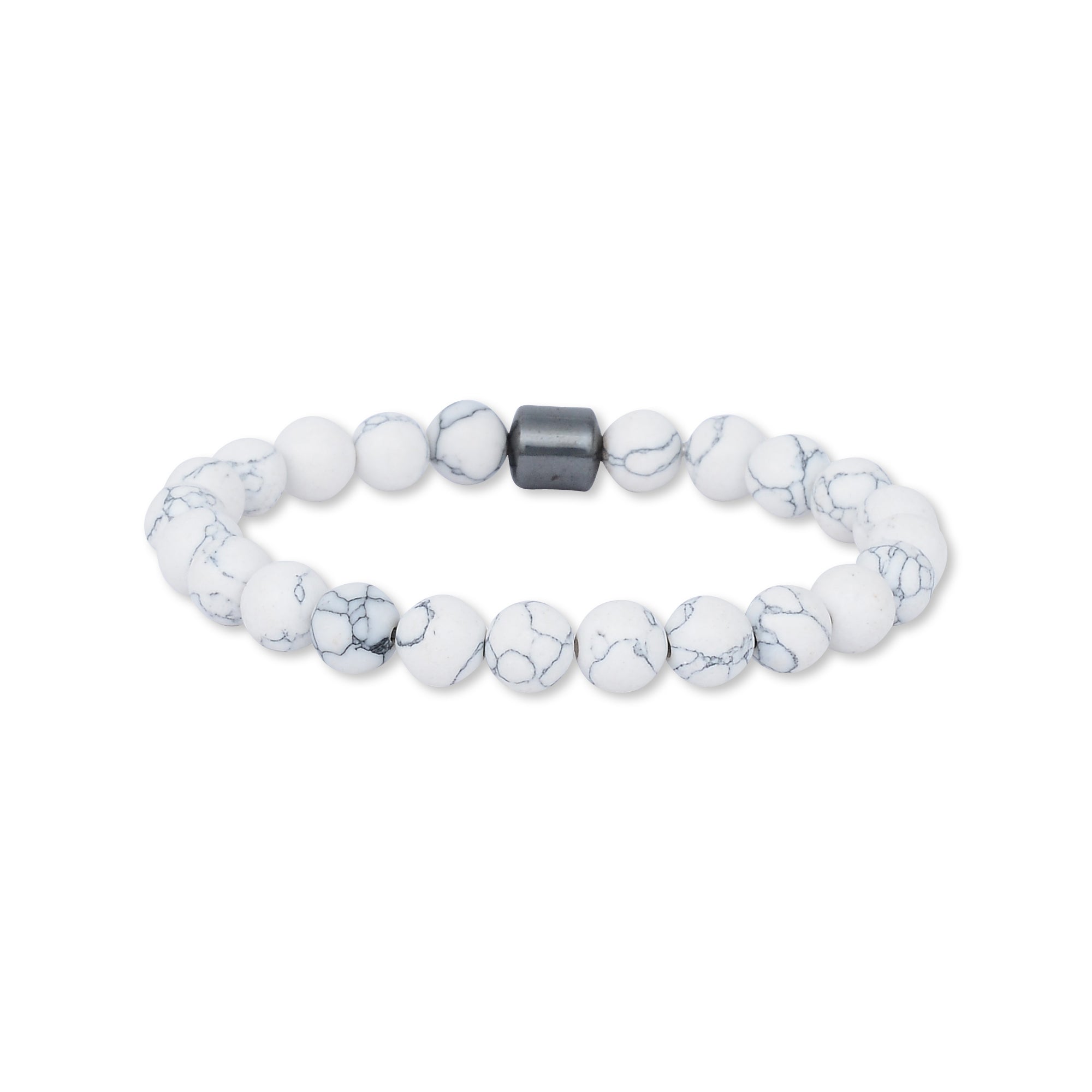 8mm White Marble Hematite Bracelet