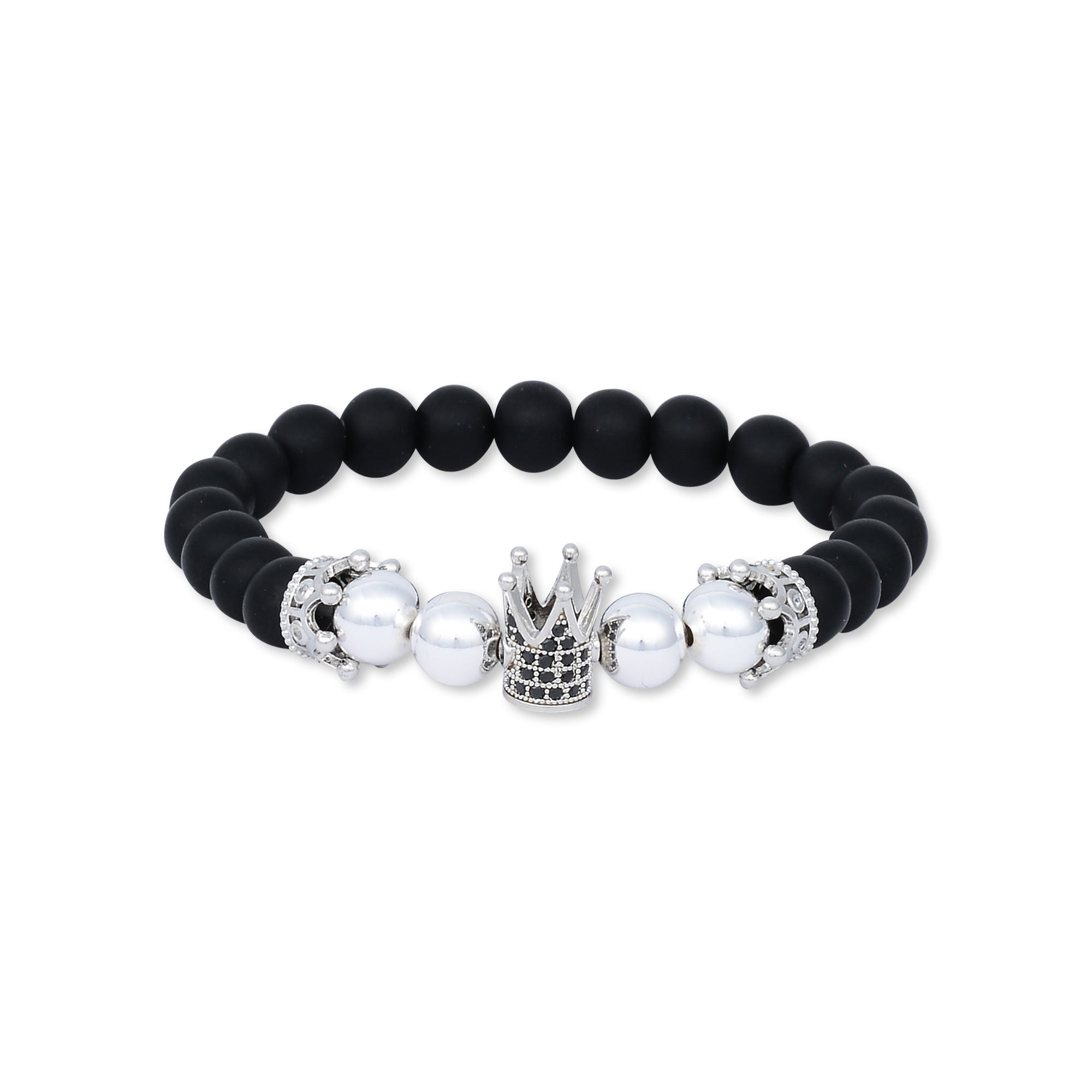 Silver King Crown Black Agate Bracelet