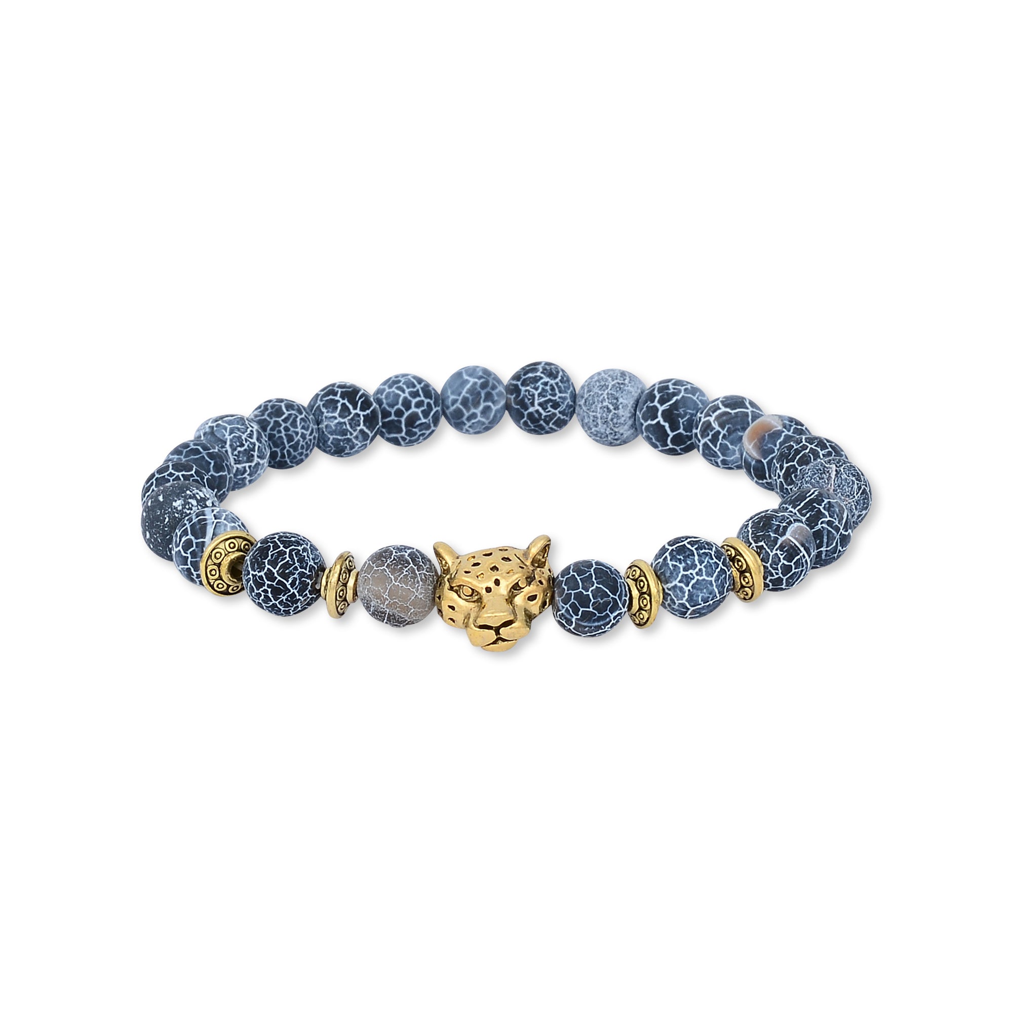 8mm Gold Panther Blue Agate Bracelet