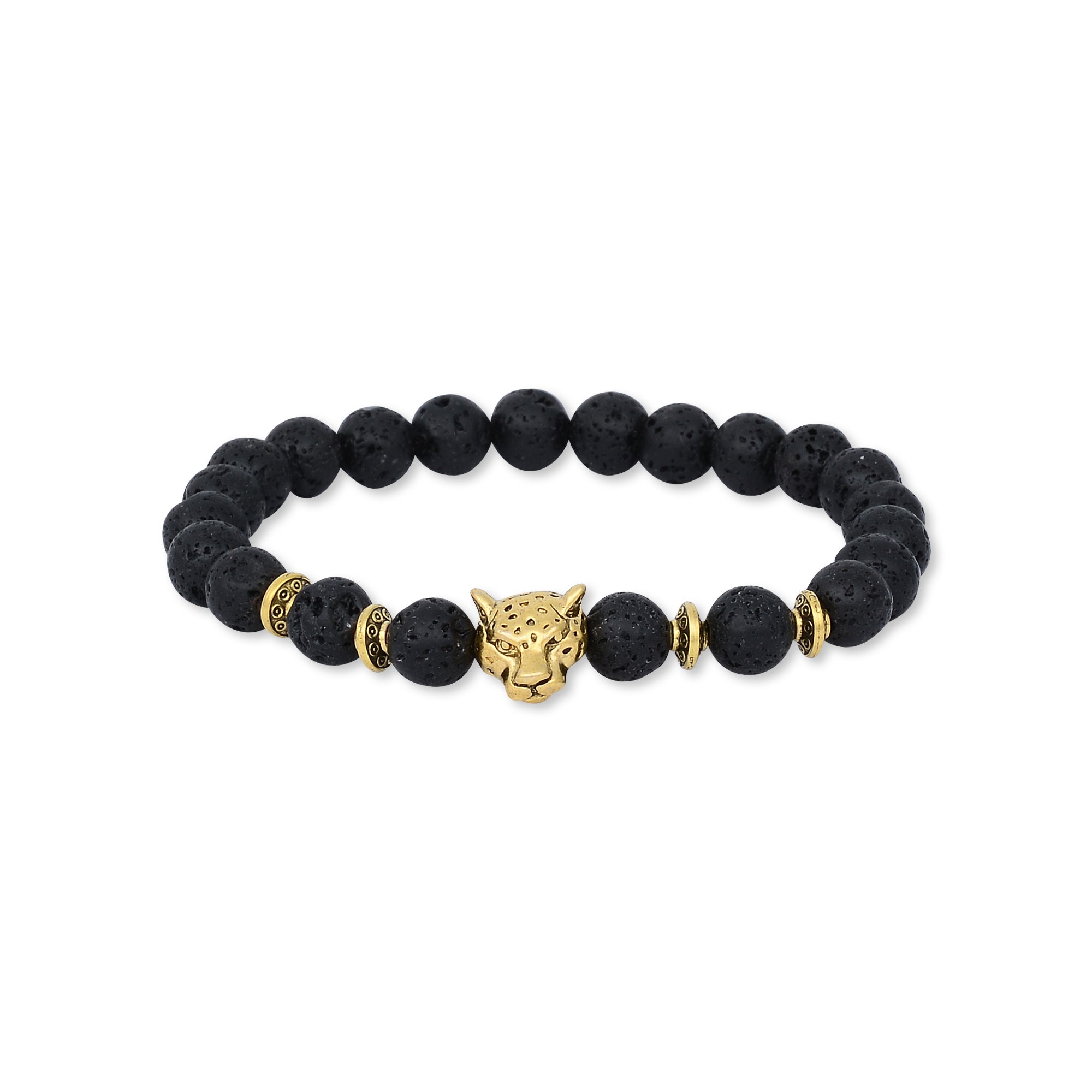 8mm Gold Panther Black Lava Bracelet