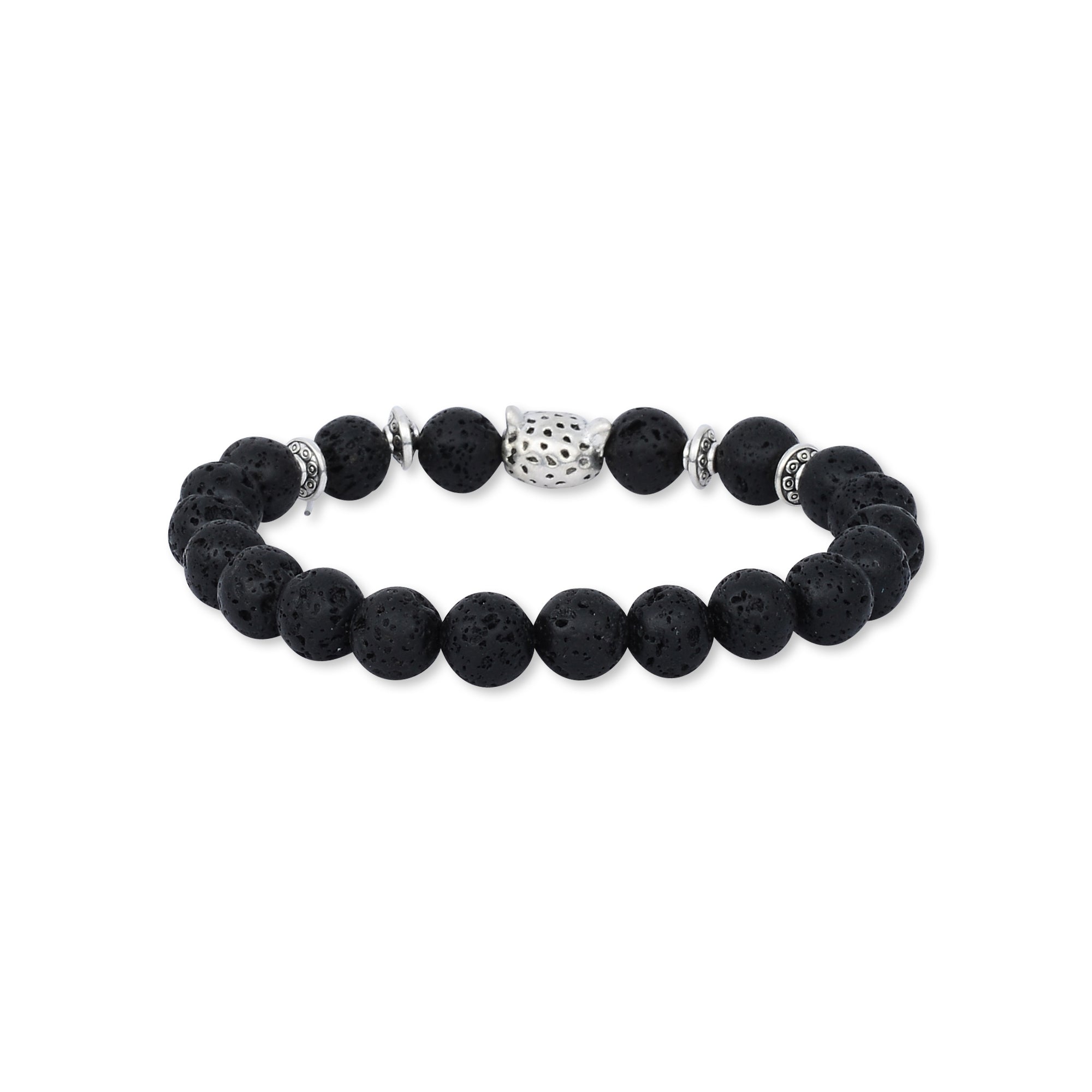 8mm Silver Panther Black Lava Bracelet