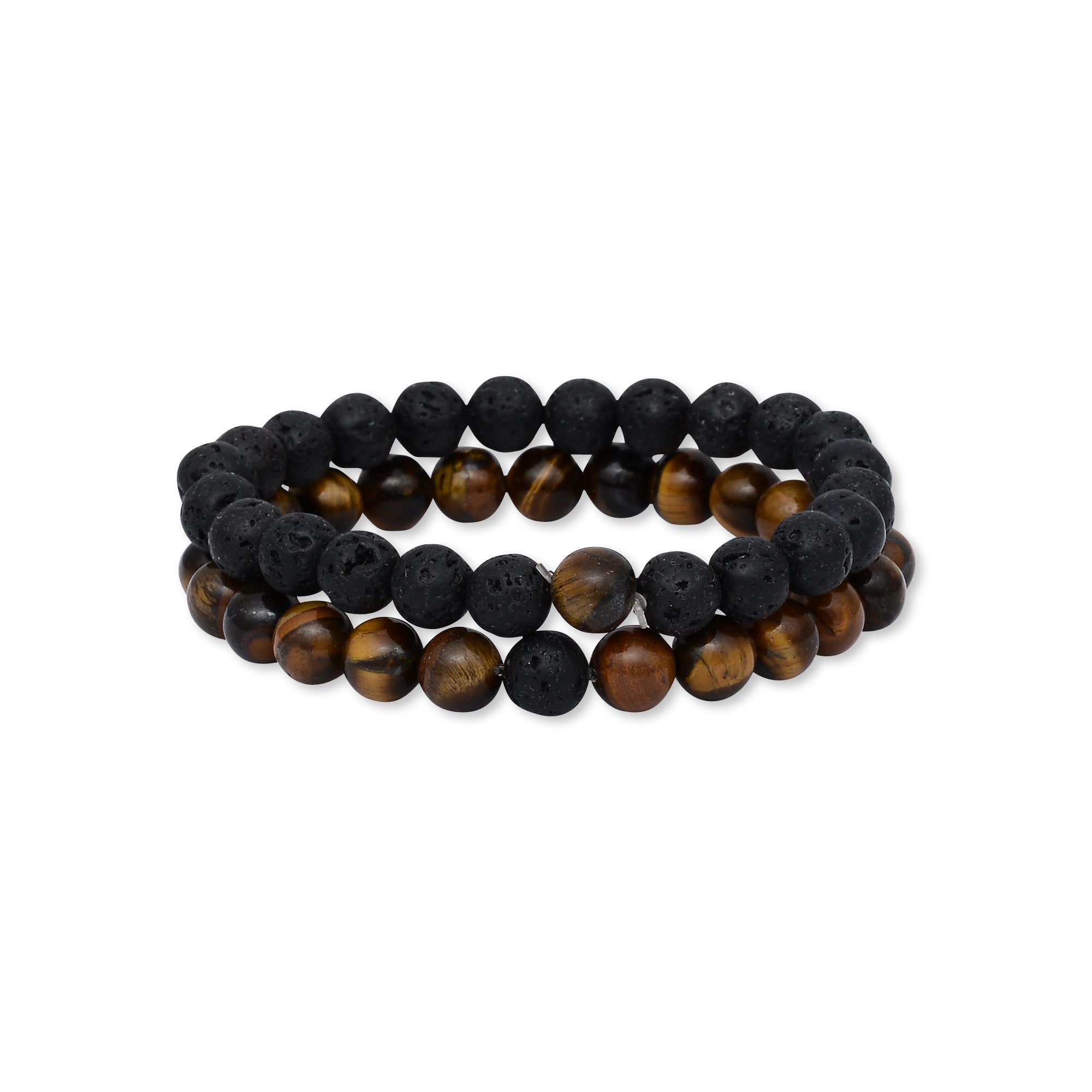 Brown Tiger Eye & Black Lava Bracelet Set