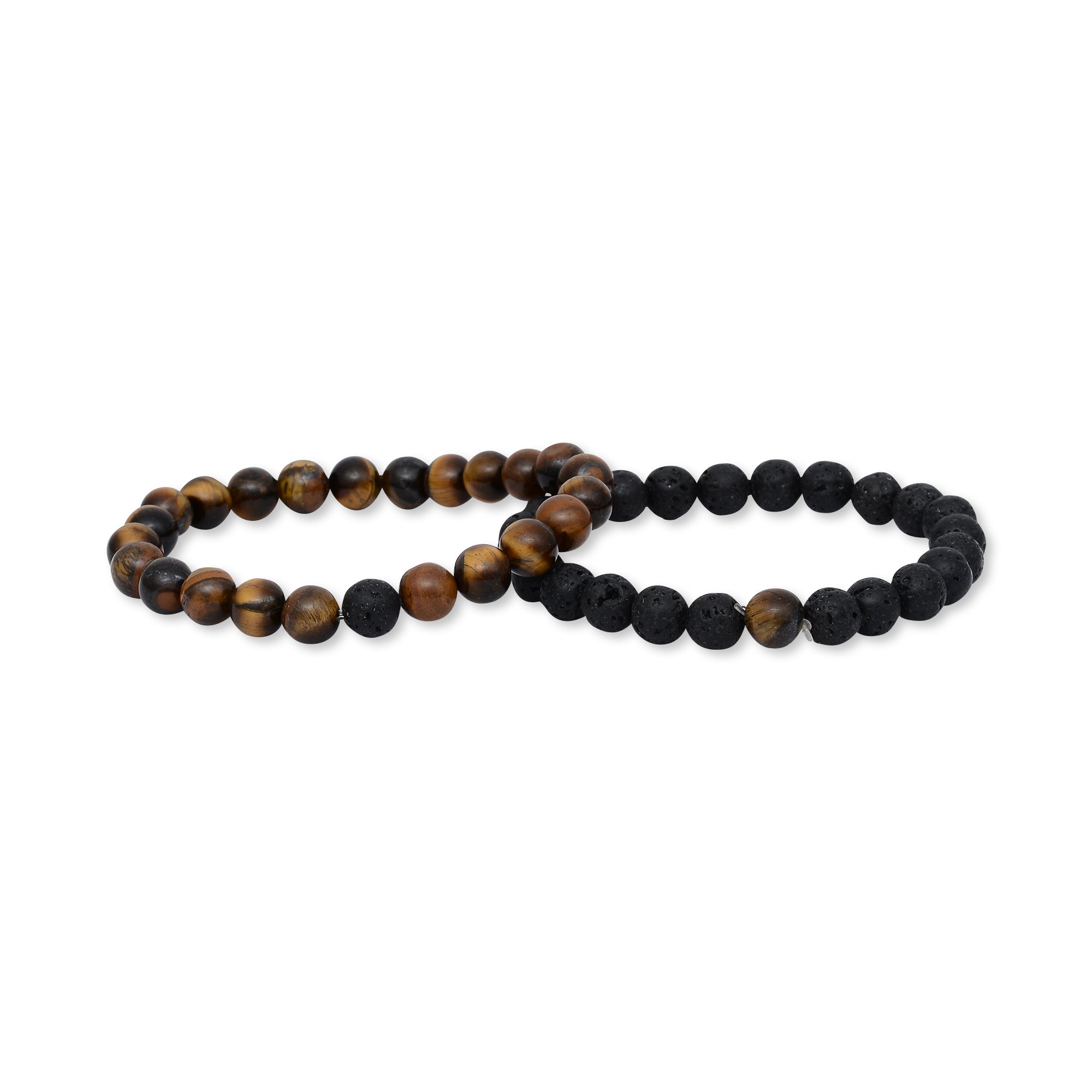 Brown Tiger Eye & Black Lava Bracelet Set