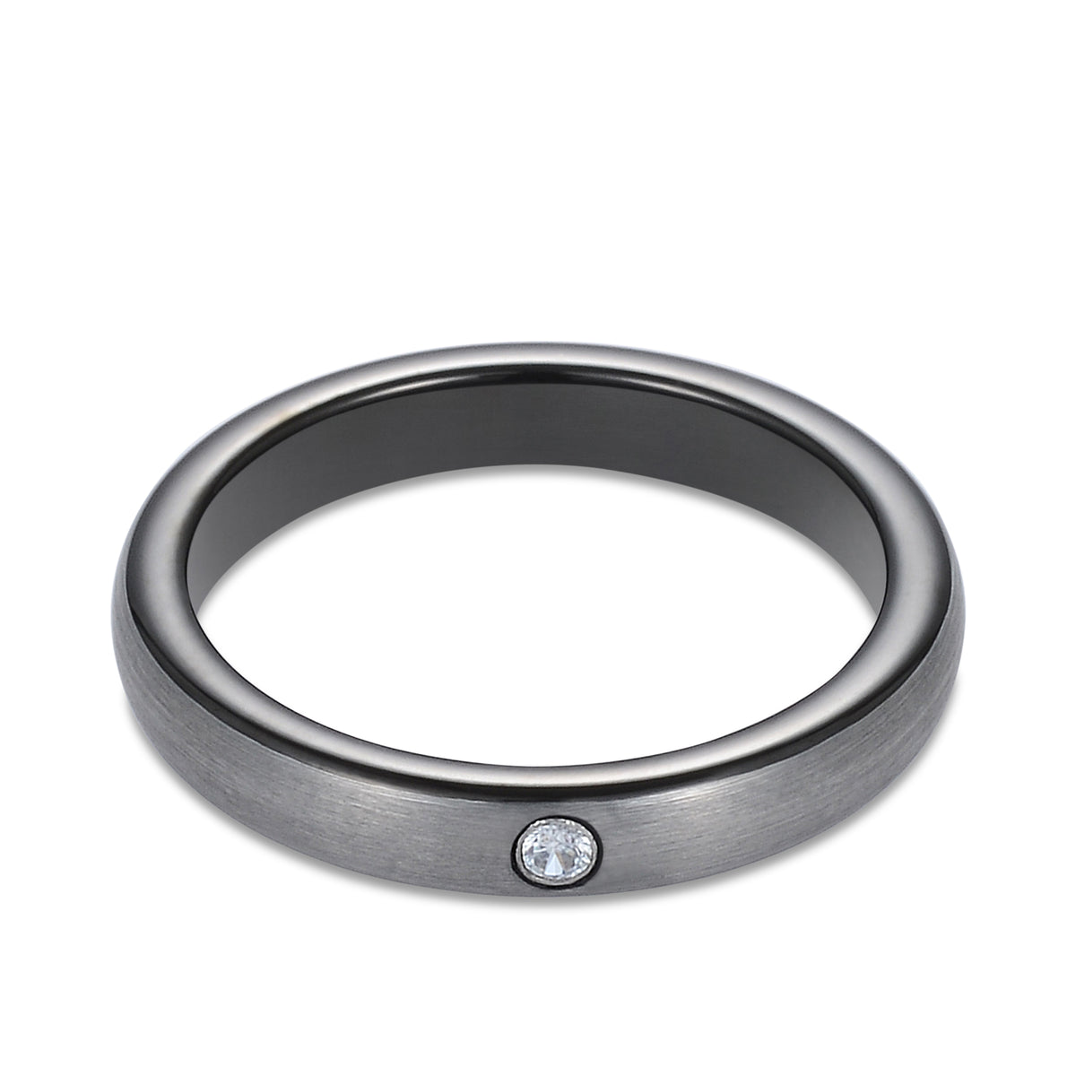 The Eira - Women's Silver 4mm Zirconia Brushed Tungsten Ring