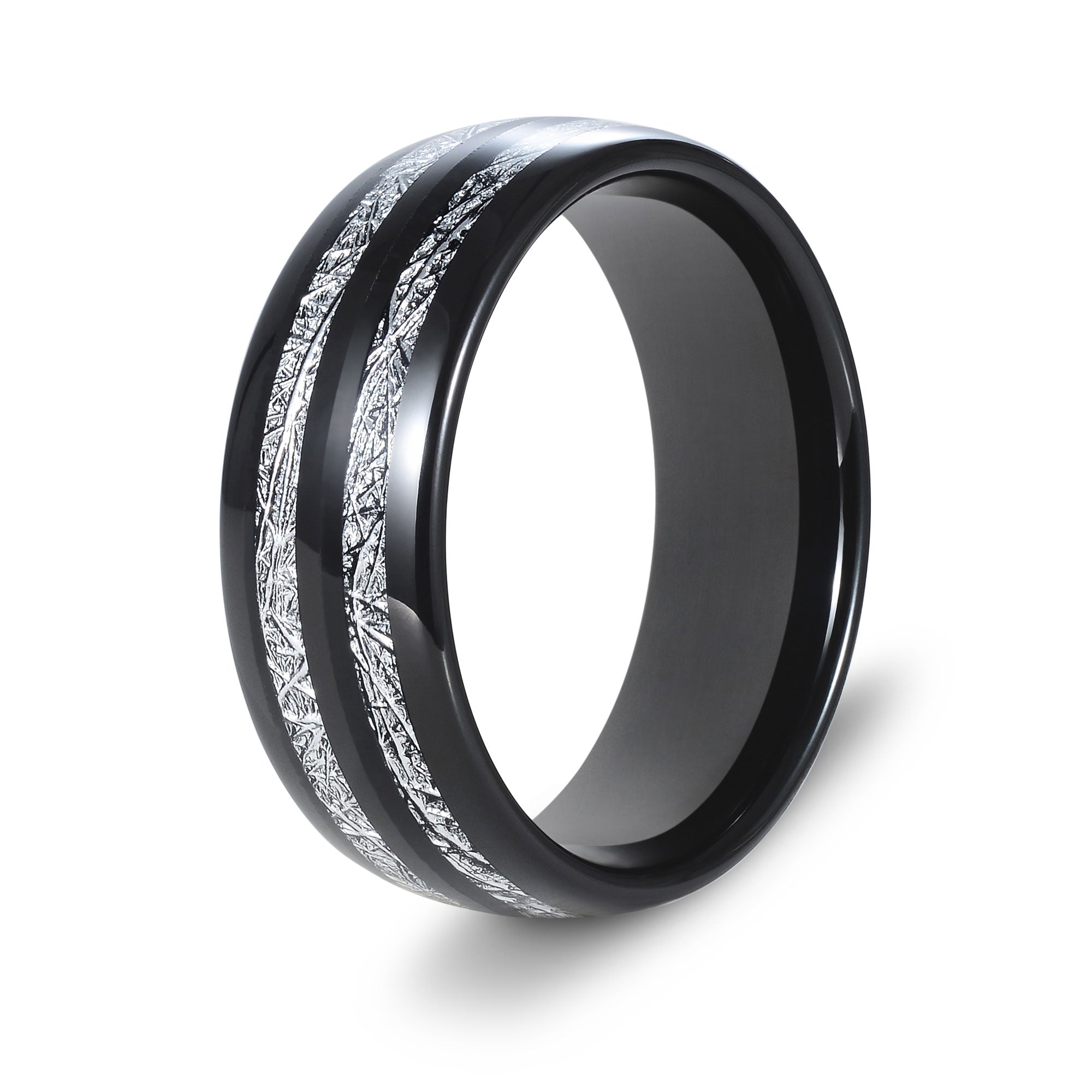 The Apollo - Black 8mm Meteorite Tungsten Ring